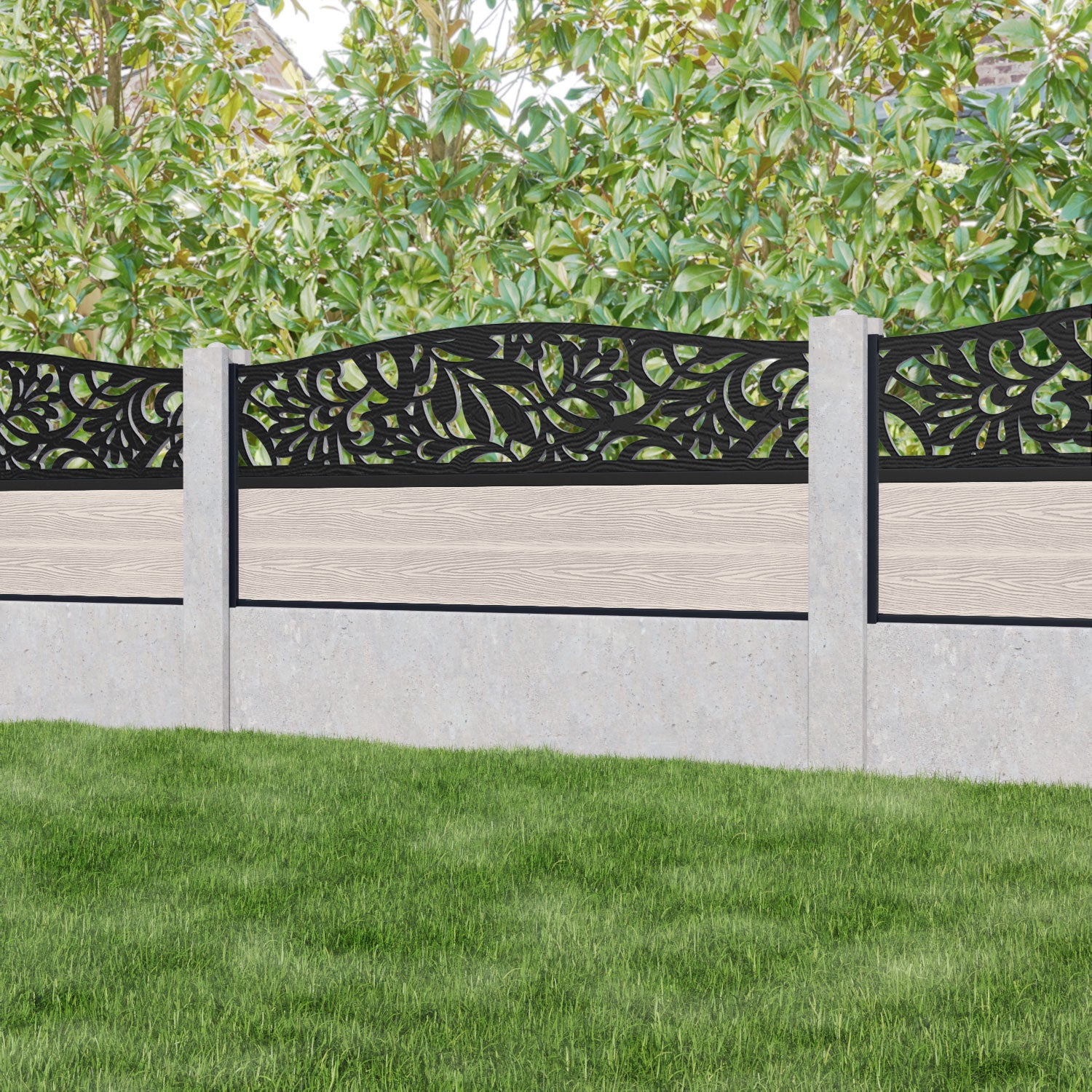 Classic Heritage Curved Top Fence Panel - Mid Stone - for existing concrete posts