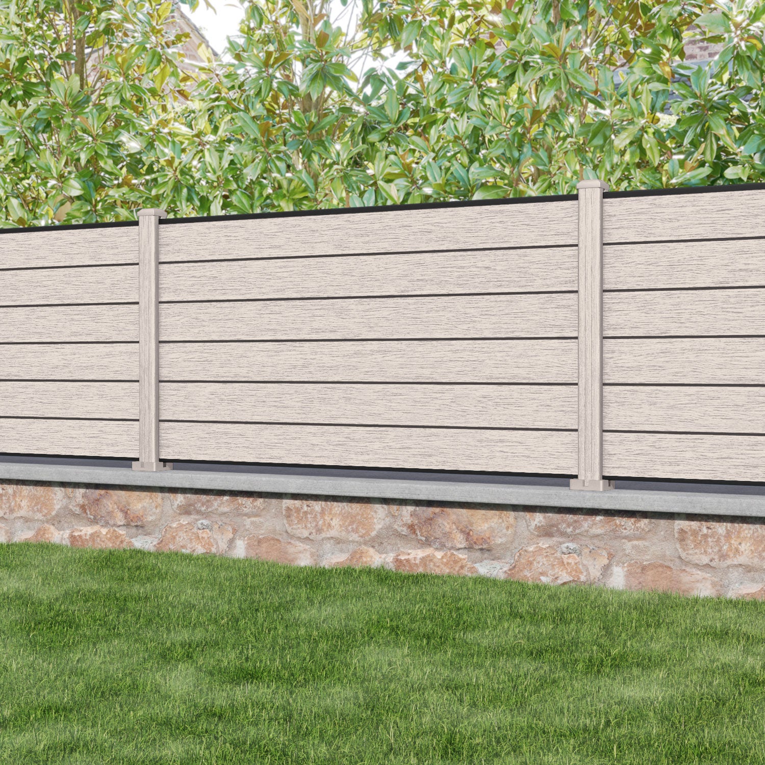Fusion Fence Panel - Mid Stone - with our composite posts