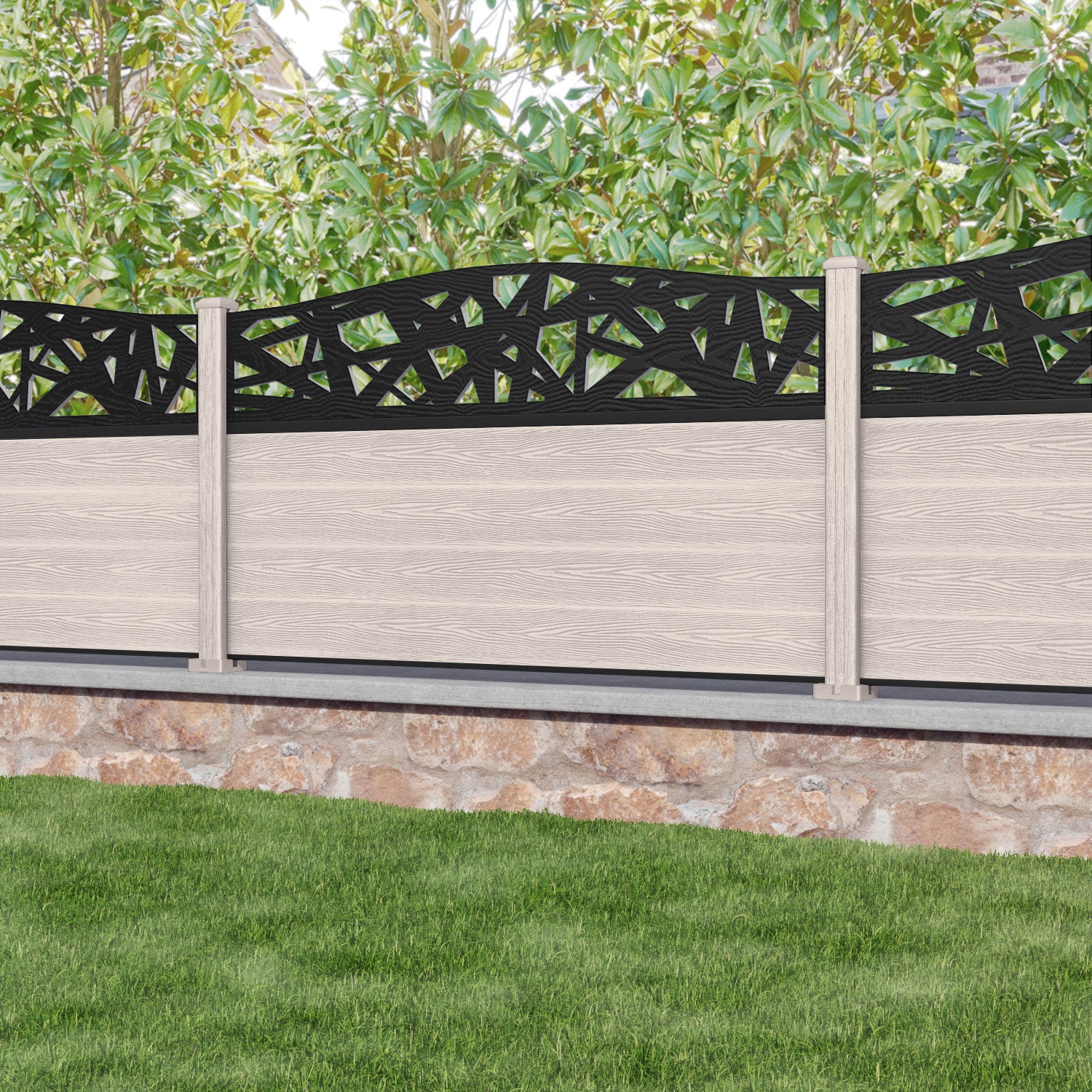 Classic Prism Curved Top Fence Panel - Mid Stone - with our composite posts