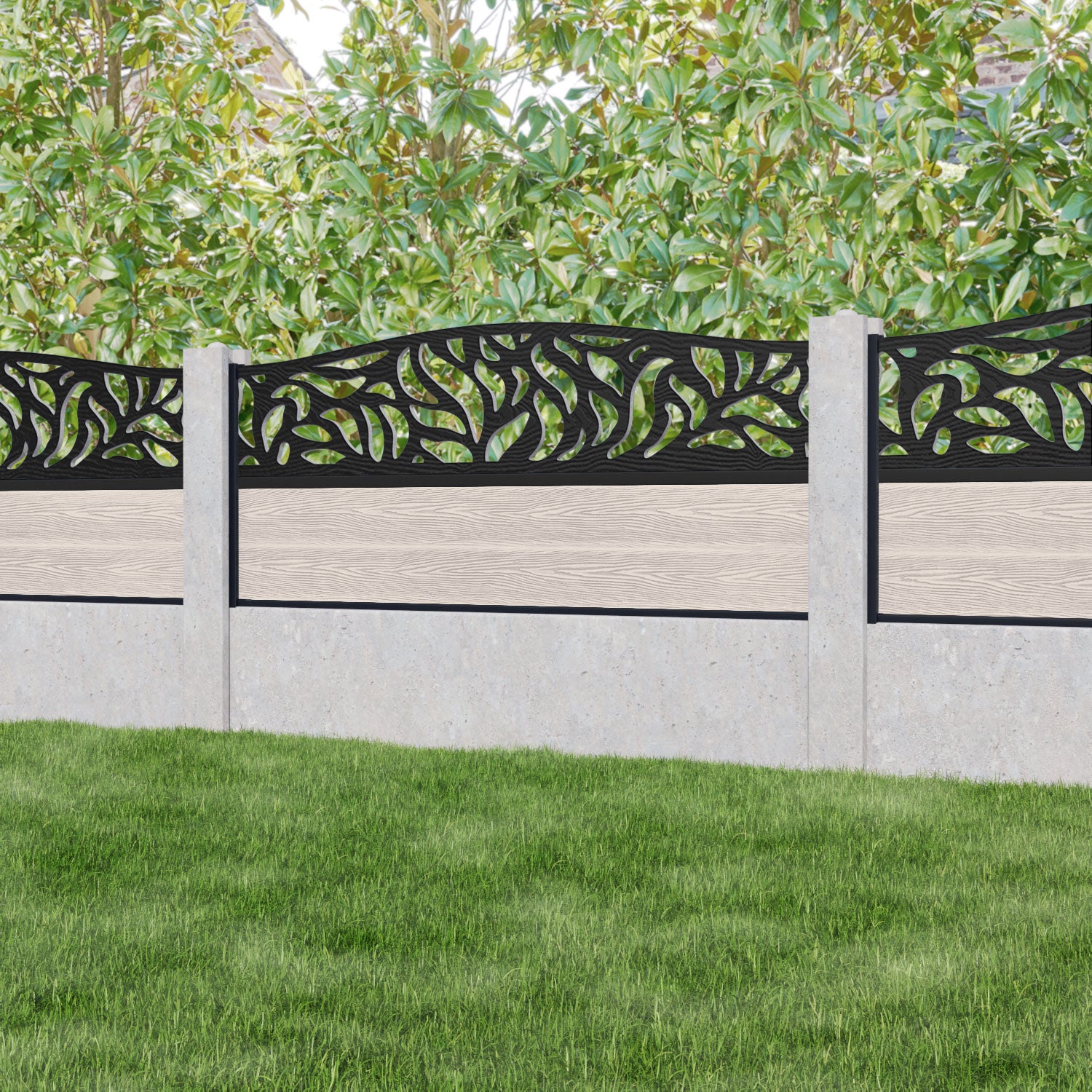 Classic Plume Curved Top Fence Panel - Mid Stone - for existing concrete posts