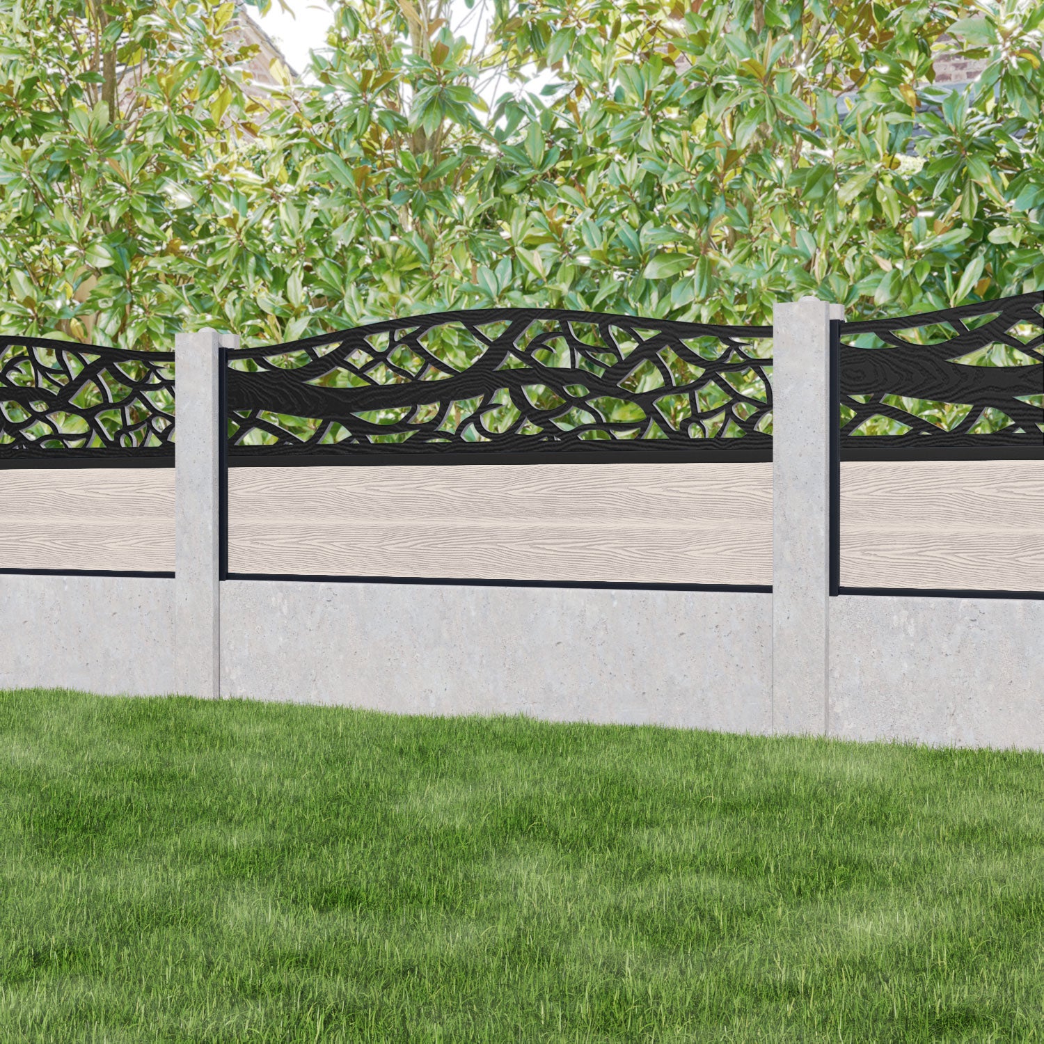 Classic Twilight Curved Top Fence Panel - Mid Stone - for existing concrete posts