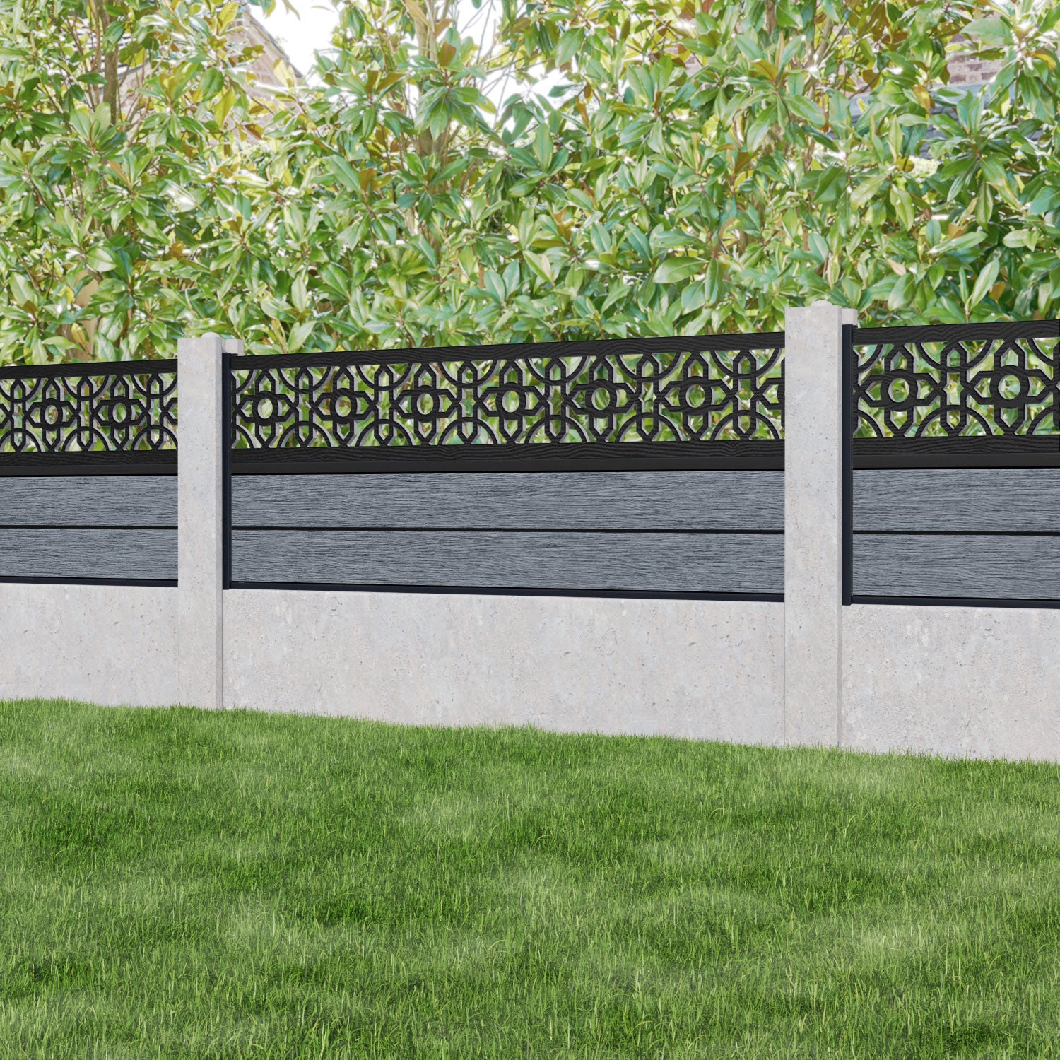 Fusion Nabila Fence Panel - Anthracite - for existing concrete posts
