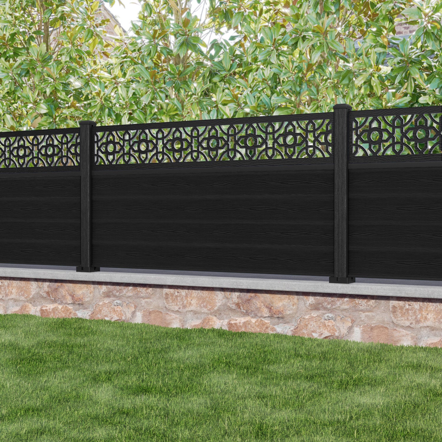 Classic Nabila Fence Panel - Black - with our composite posts