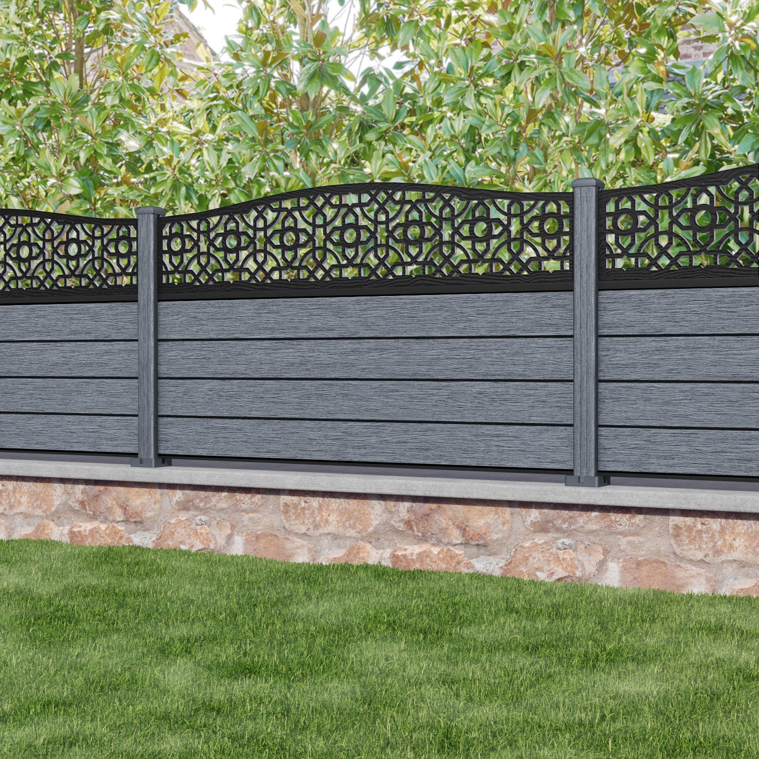Fusion Nabila Curved Top Fence Panel - Anthracite - with our composite posts