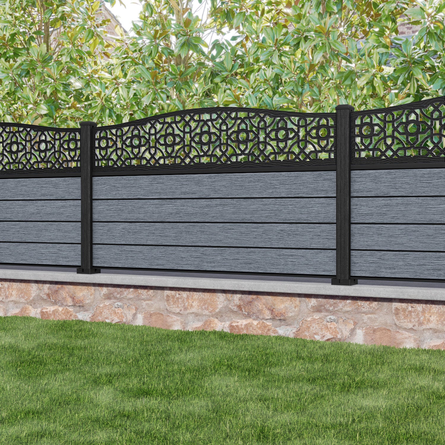 Fusion Nabila Curved Top Fence Panel - Anthracite - with our composite posts