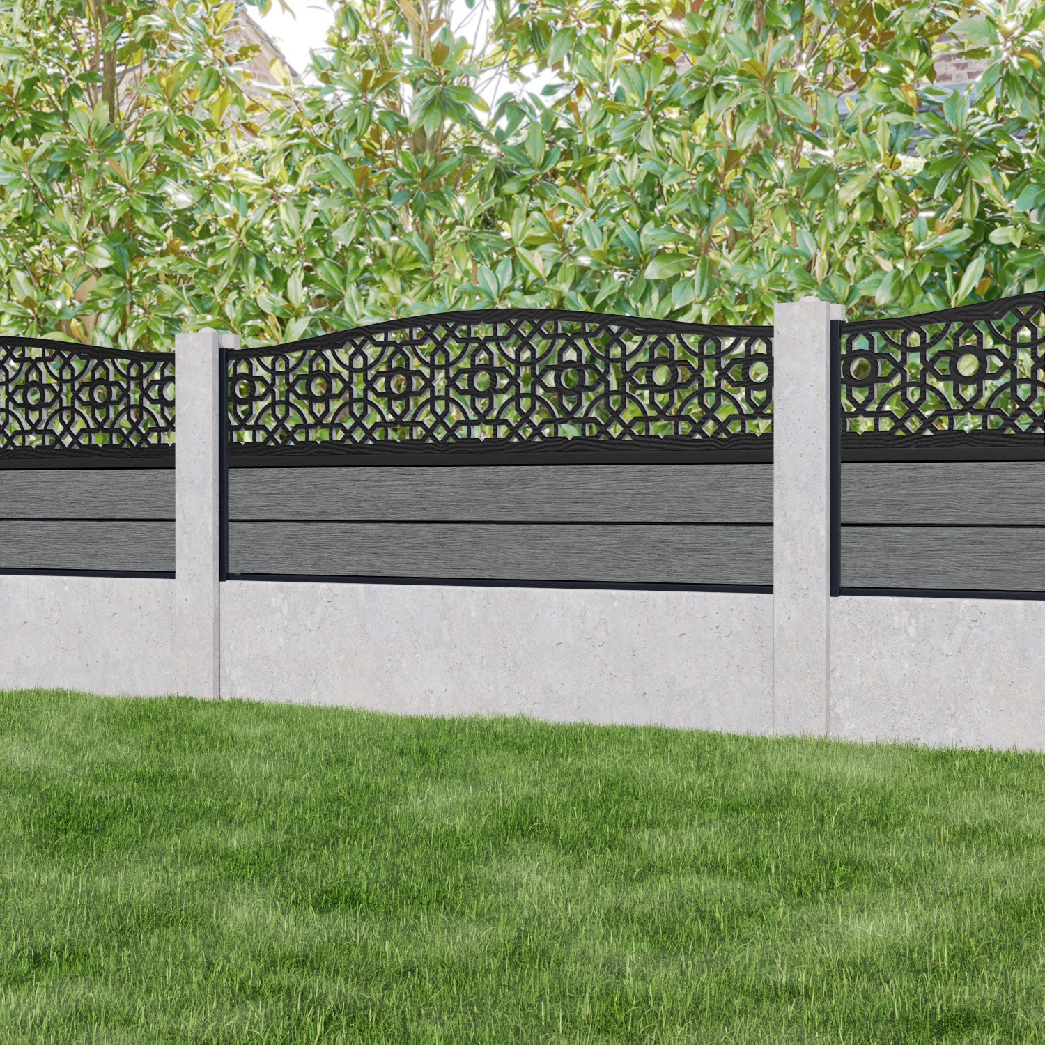 Fusion Nabila Curved Top Fence Panel - Mid Grey - for existing concrete posts