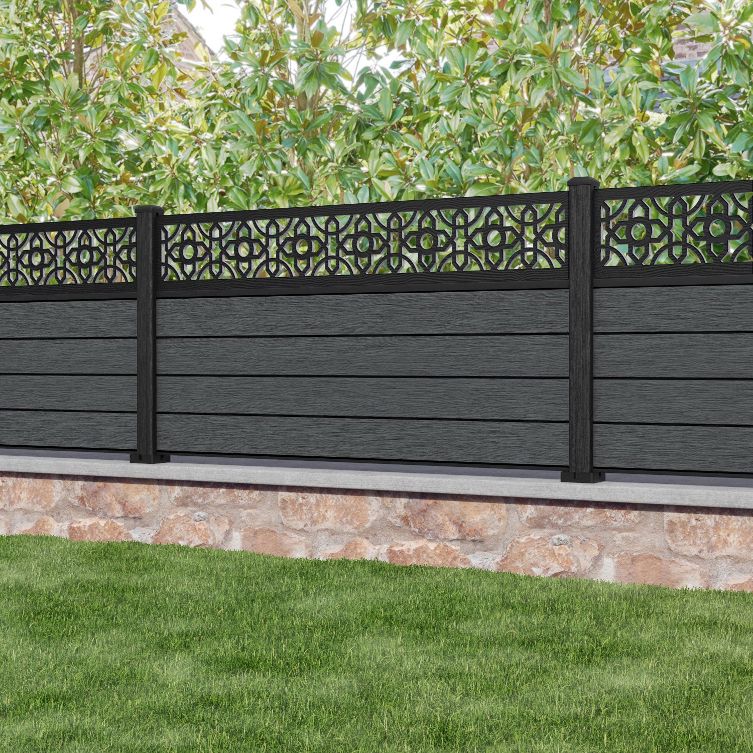 Fusion Nabila Fence Panel - Dark Grey - with our composite posts
