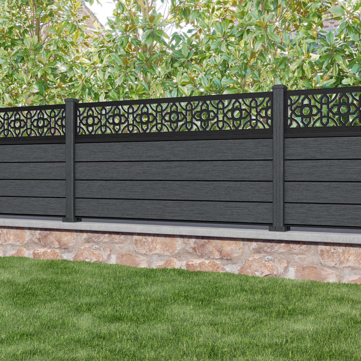 Fusion Nabila Fence Panel - Dark Grey - with our composite posts