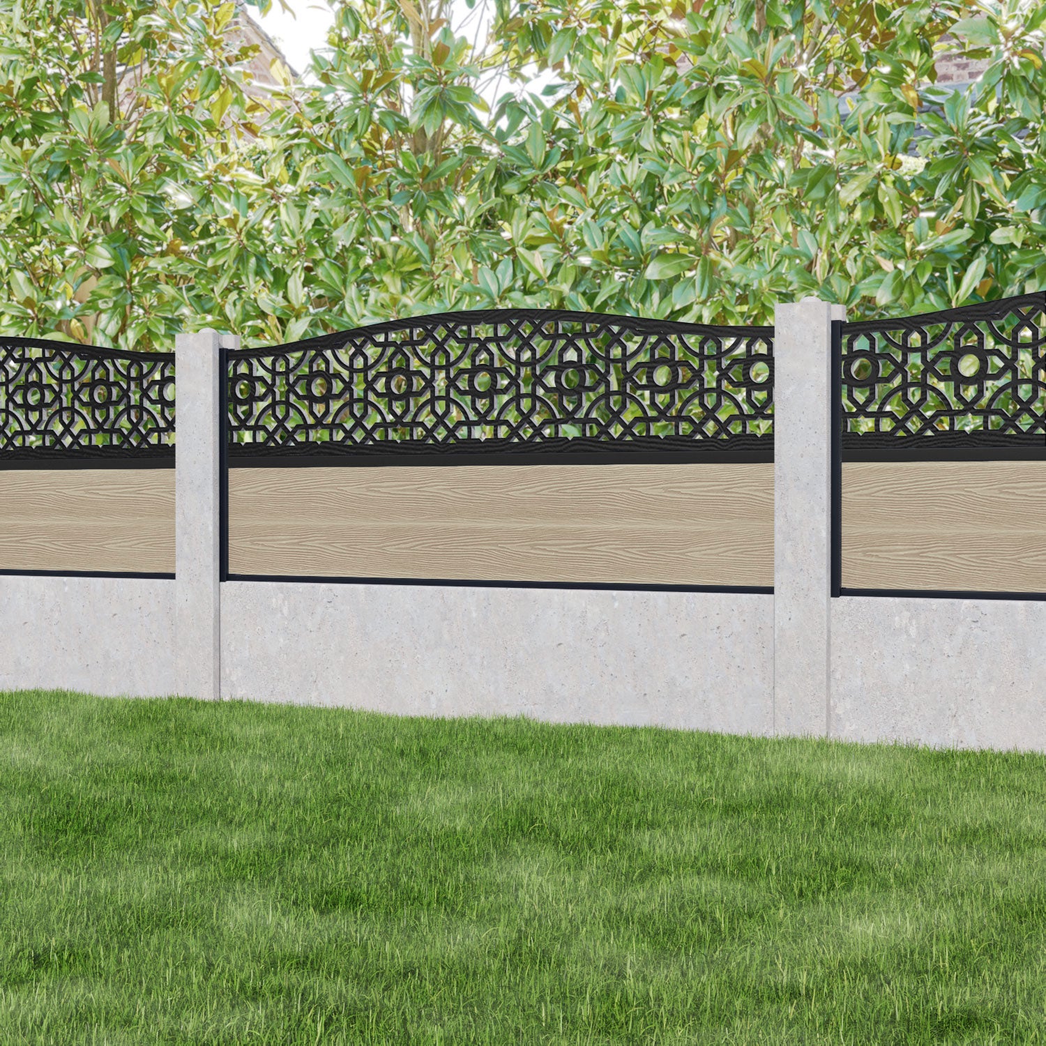Classic Nabila Curved Top Fence Panel - Light Oak - for existing concrete posts