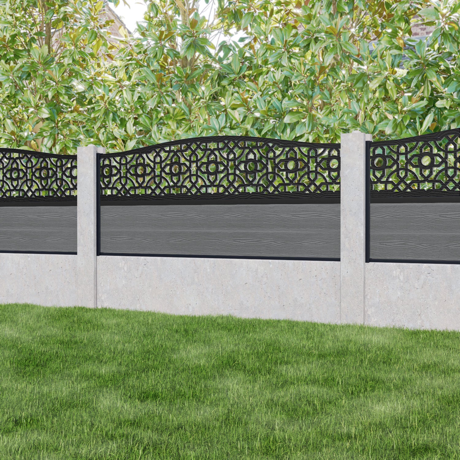 Classic Nabila Curved Top Fence Panel - Mid Grey - for existing concrete posts