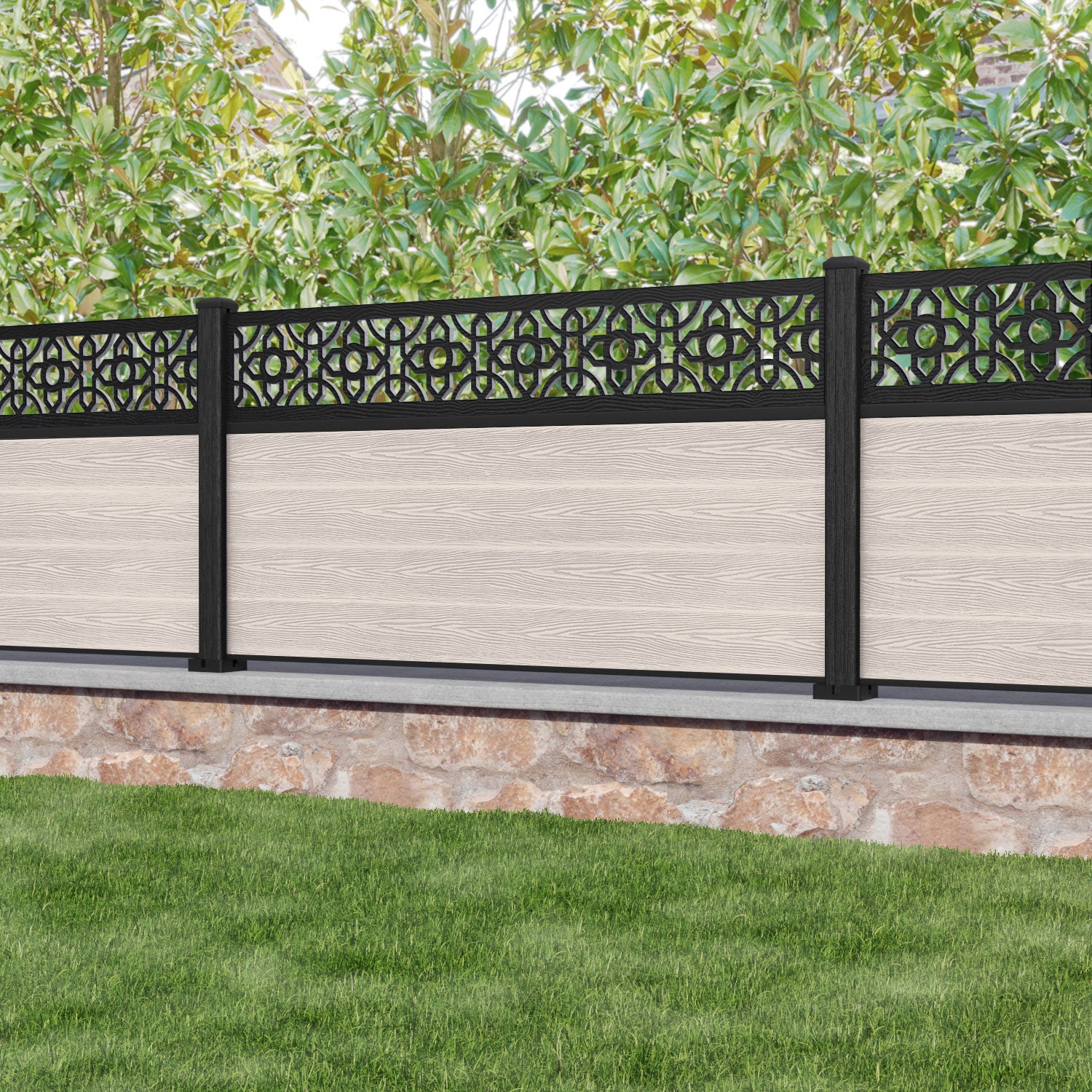 Classic Nabila Fence Panel - Mid Stone - with our composite posts