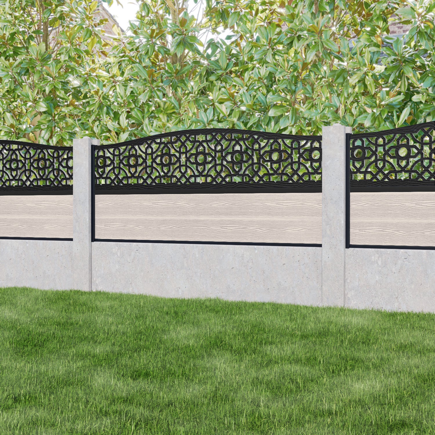 Classic Nabila Curved Top Fence Panel - Mid Stone - for existing concrete posts