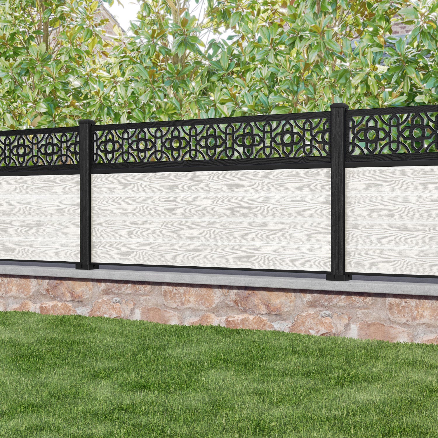 Classic Nabila Fence Panel - Light Stone - with our composite posts