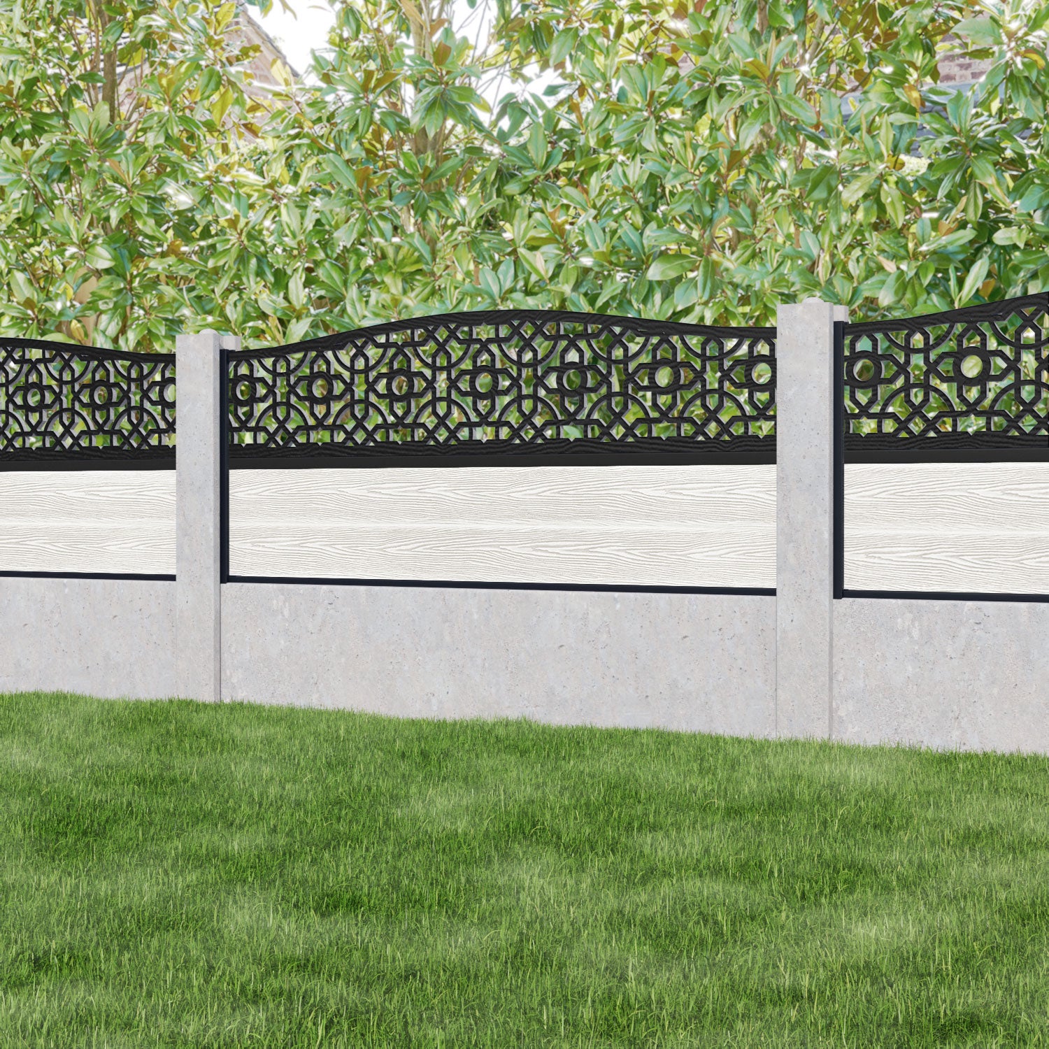 Classic Nabila Curved Top Fence Panel - Light Stone - for existing concrete posts