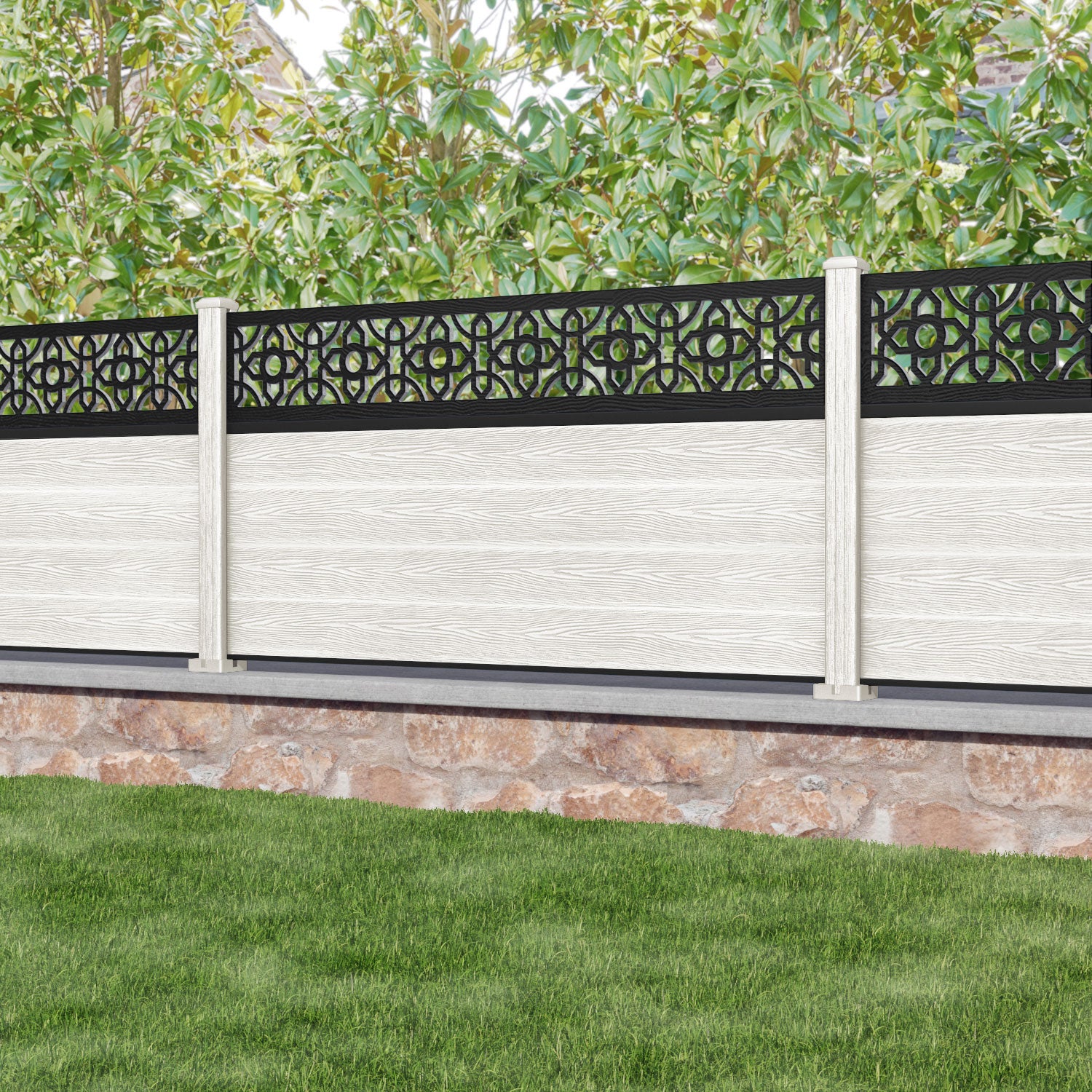Classic Nabila Fence Panel - Light Stone - with our composite posts