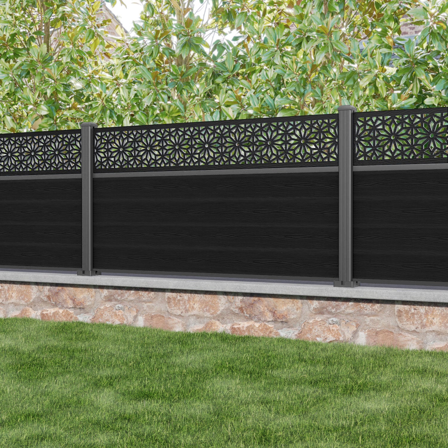 Classic Narwa Fence Panel - Black - with our aluminium posts