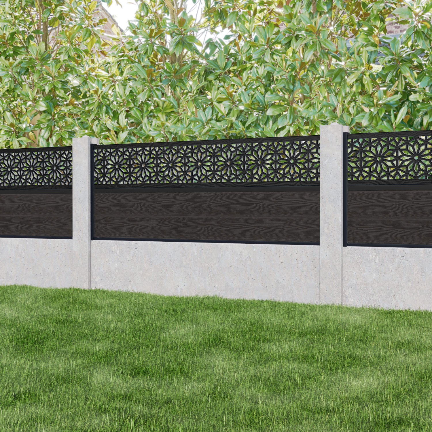 Classic Narwa Fence Panel - Dark Oak - for existing concrete posts