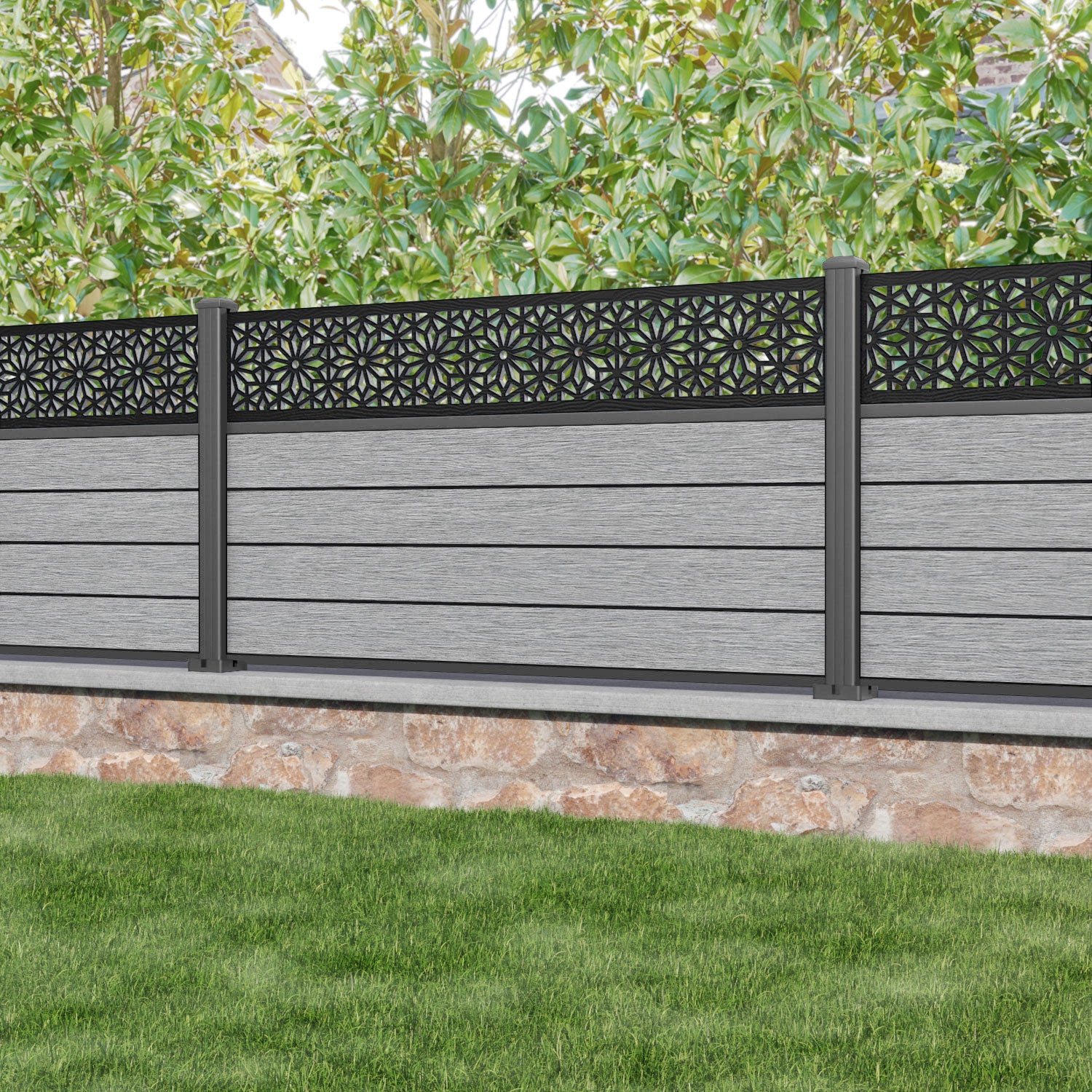 Fusion Narwa Fence Panel - Light Grey - with our aluminium posts