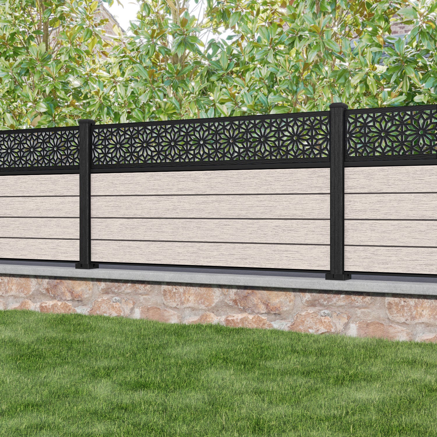 Fusion Narwa Fence Panel - Mid Stone - with our composite posts