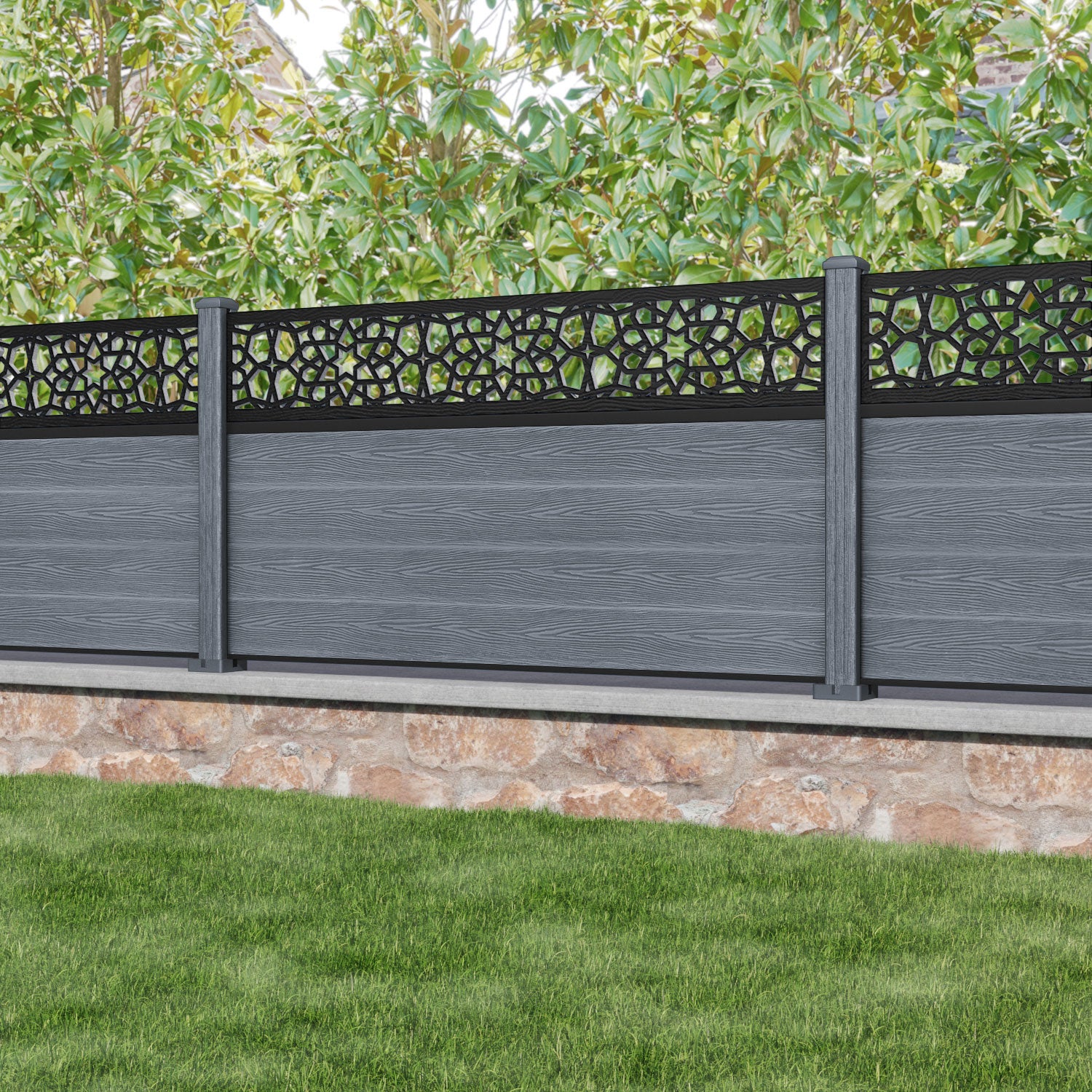 Classic Nazira Fence Panel - Anthracite - with our composite posts