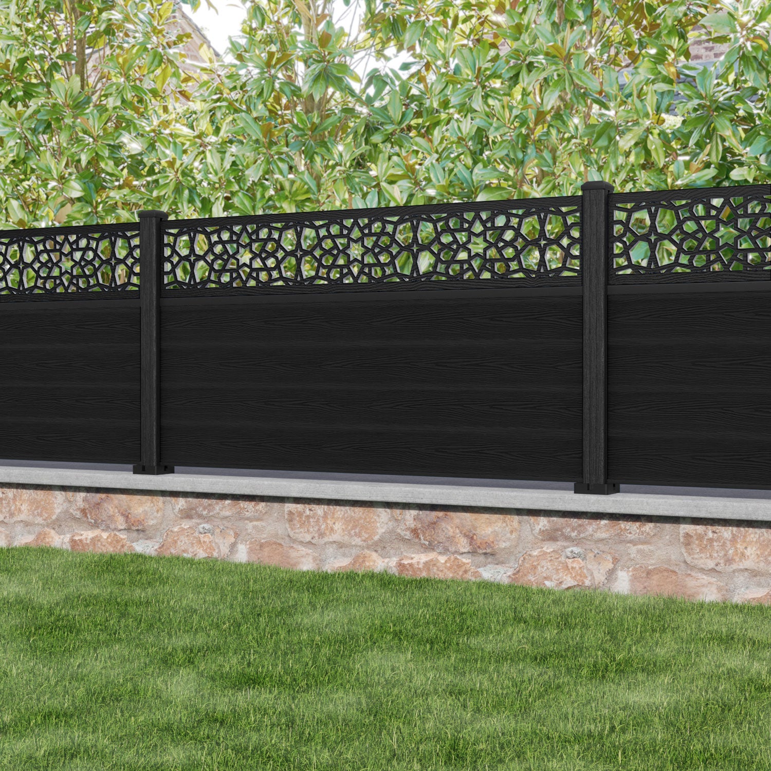 Classic Nazira Fence Panel - Black - with our composite posts