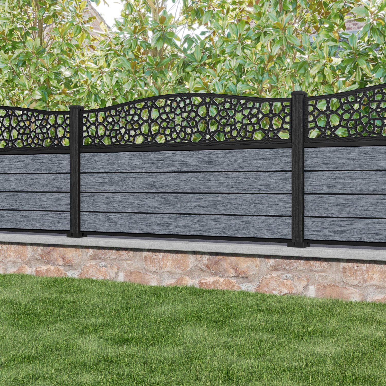 Fusion Nazira Curved Top Fence Panel - Anthracite - with our composite posts