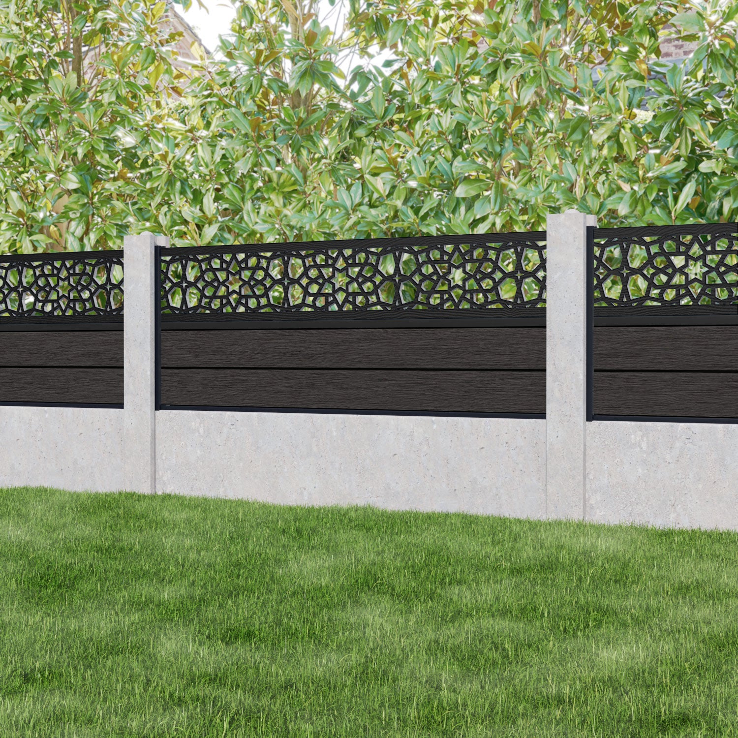 Fusion Nazira Fence Panel - Dark Oak - for existing concrete posts
