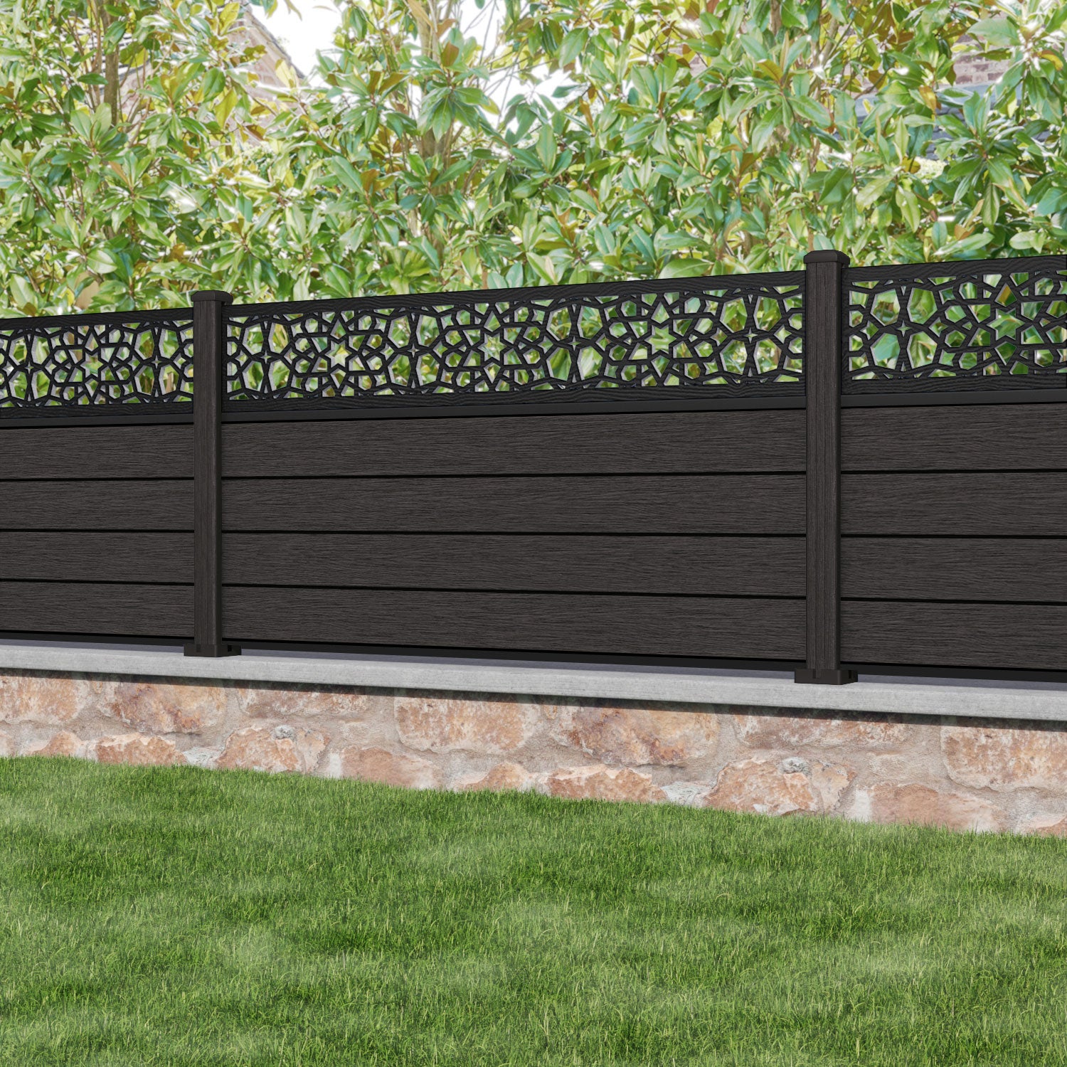 Fusion Nazira Fence Panel - Dark Oak - with our composite posts
