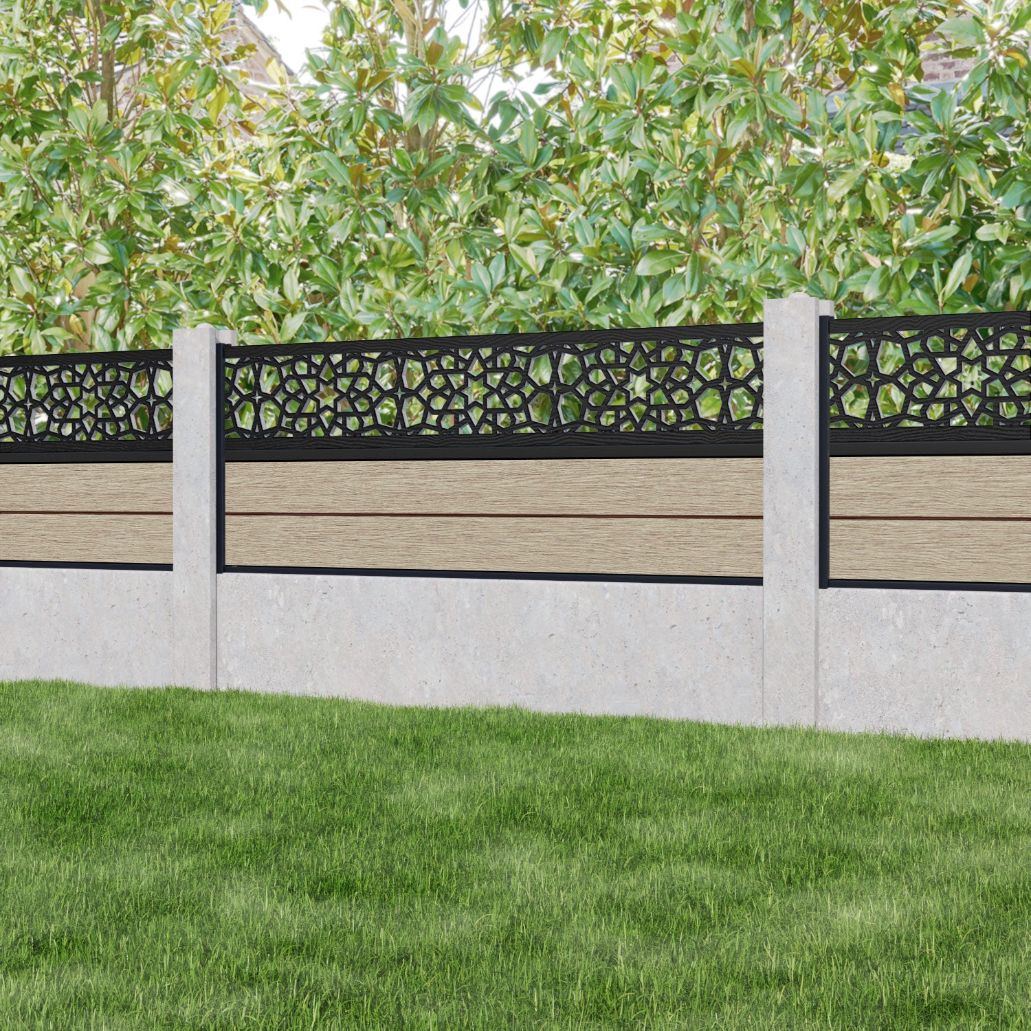 Fusion Nazira Fence Panel - Light Oak - for existing concrete posts