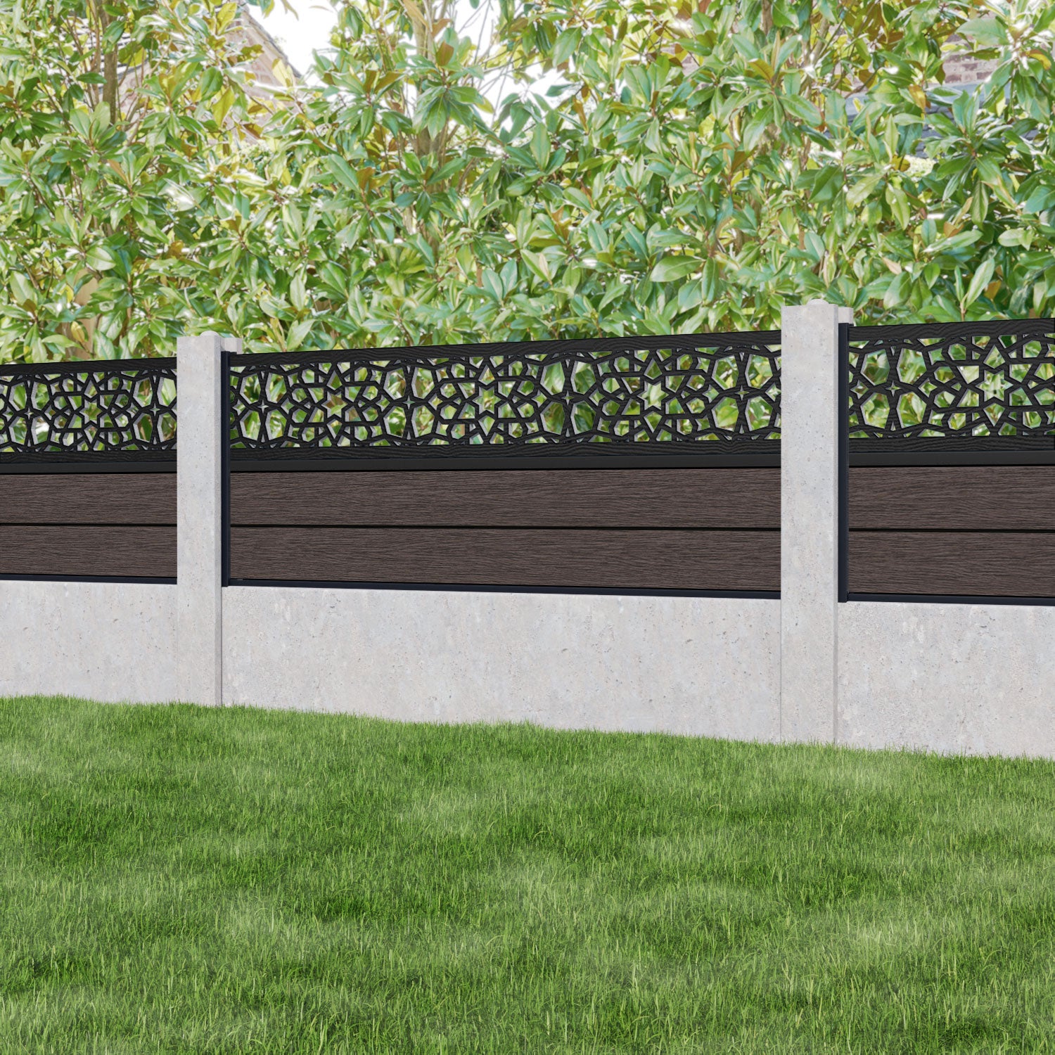 Fusion Nazira Fence Panel - Mid Brown - for existing concrete posts