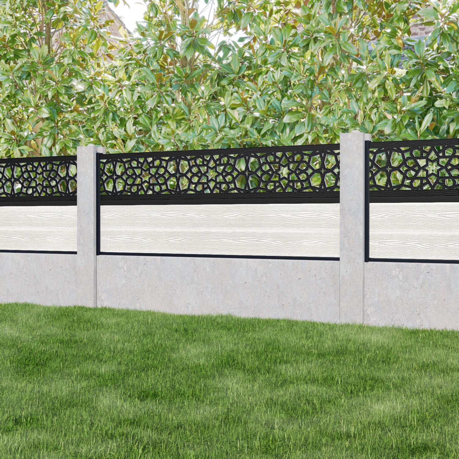 Classic Nazira Fence Panel - Light Stone - for existing concrete posts