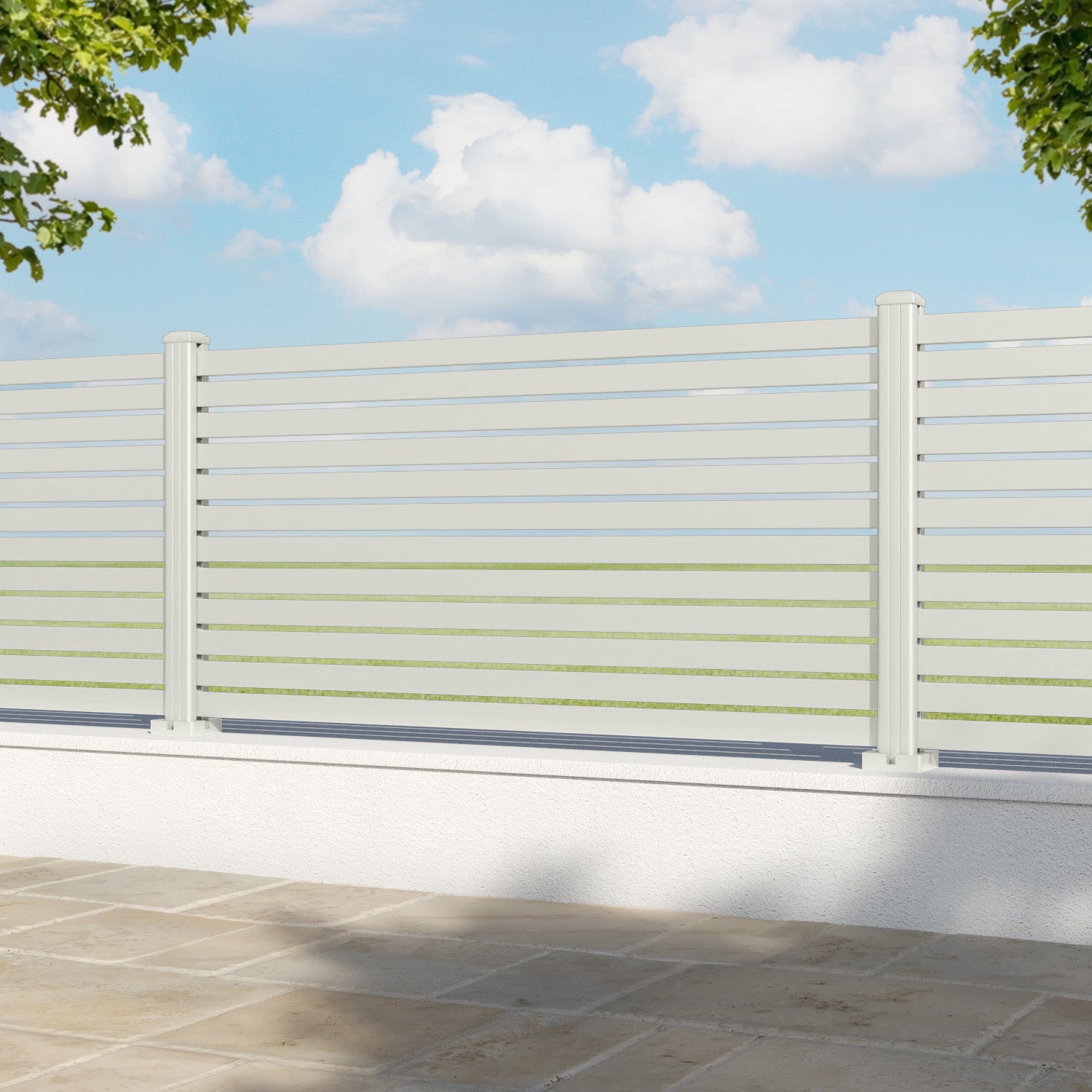 Aria Aluminium Fence Panel - Off White - with our aluminium posts