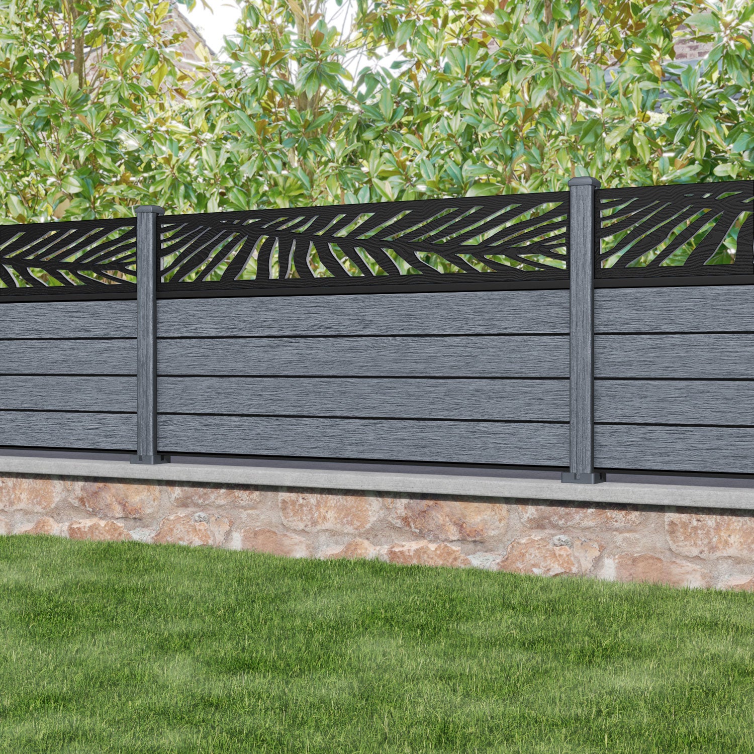 Fusion Palm Fence Panel - Anthracite - with our composite posts