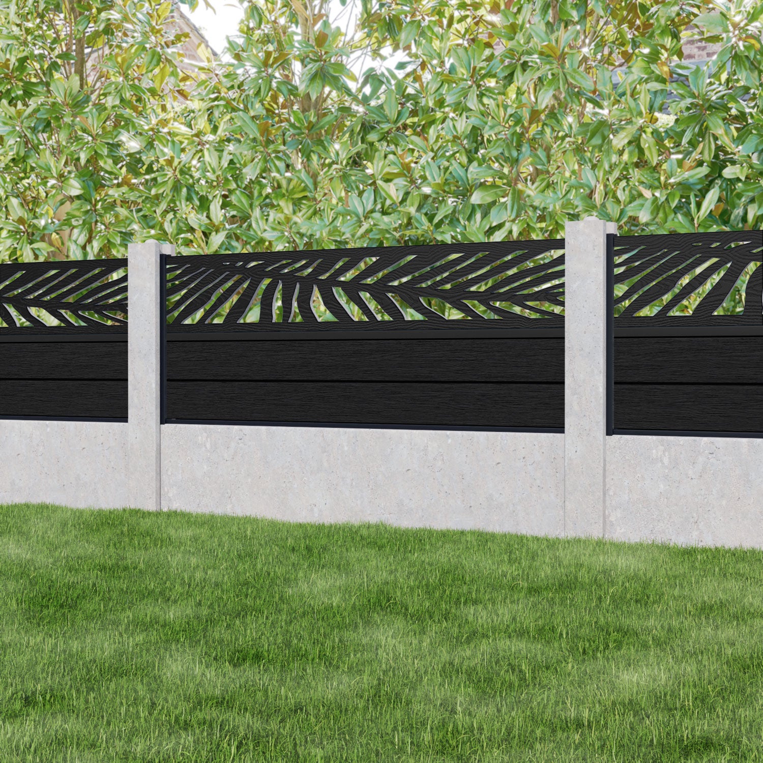 Fusion Palm Fence Panel - Black - for existing concrete posts