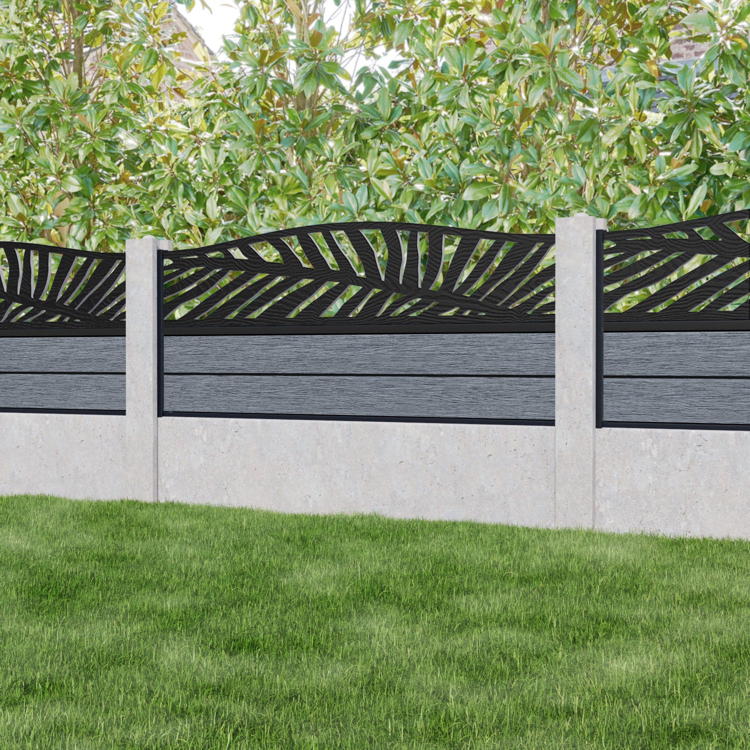 Fusion Palm Curved Top Fence Panel - Anthracite - for existing concrete posts