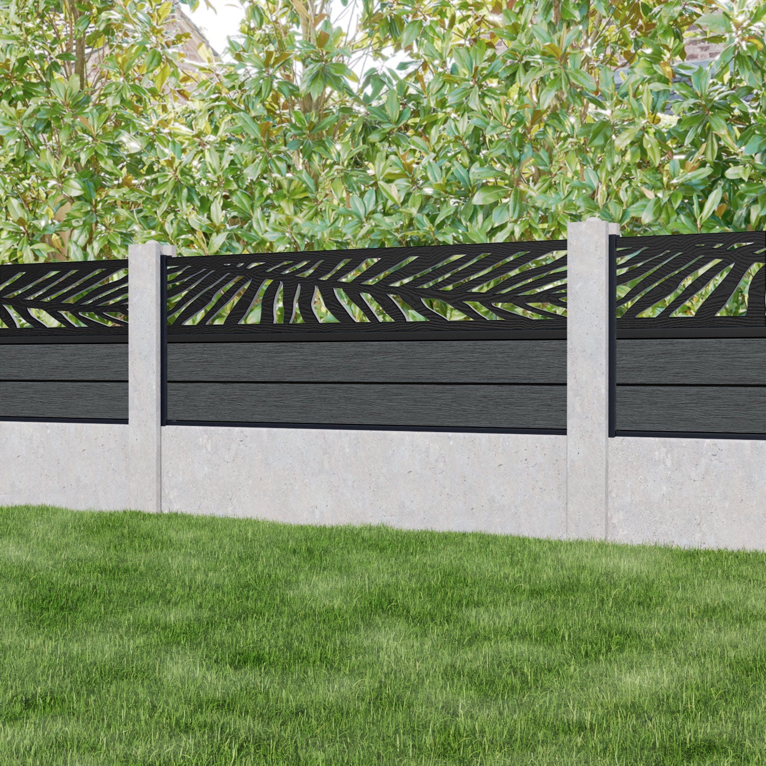 Fusion Palm Fence Panel - Dark Grey - for existing concrete posts