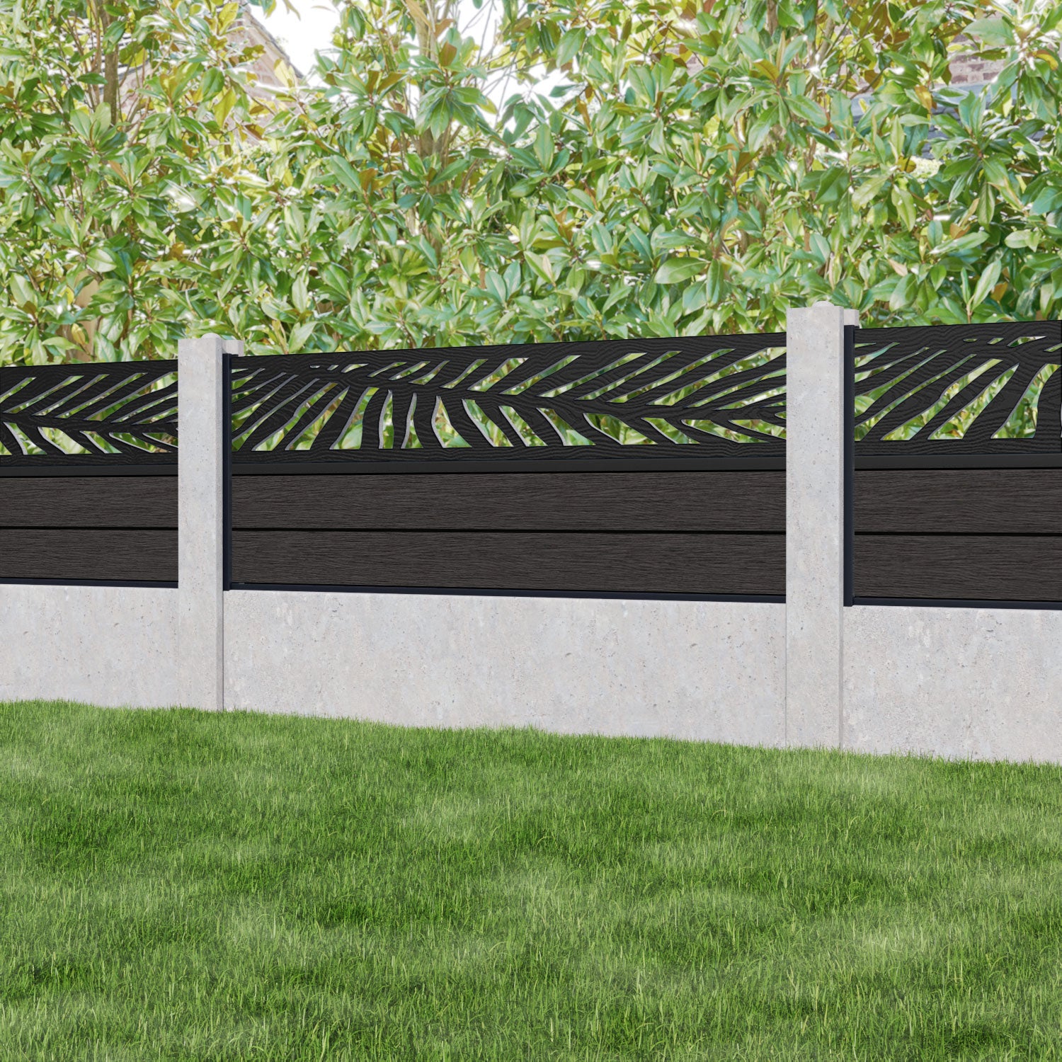Fusion Palm Fence Panel - Dark Oak - for existing concrete posts