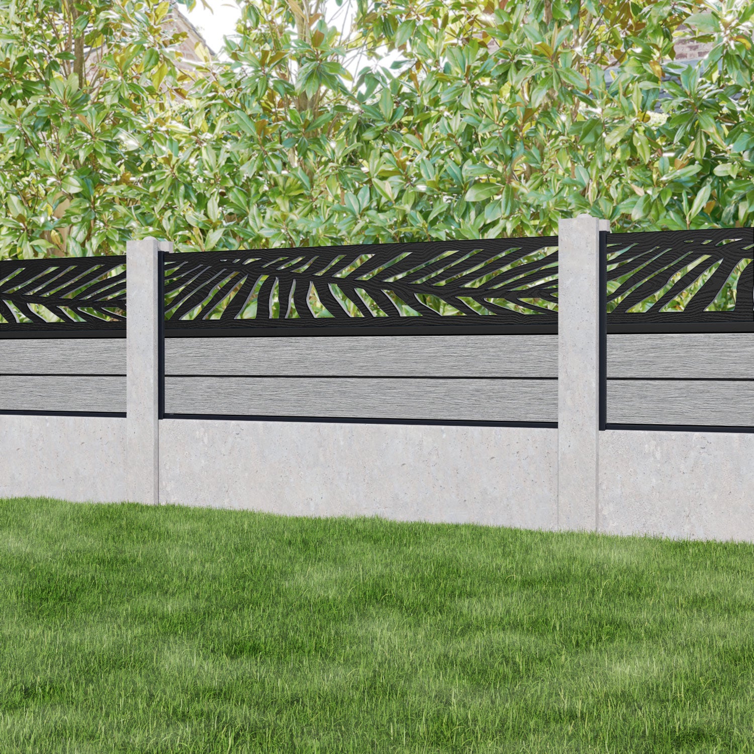 Fusion Palm Fence Panel - Light Grey - for existing concrete posts