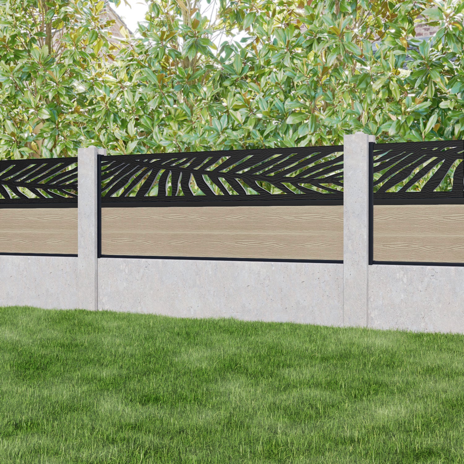 Classic Palm Fence Panel - Light Oak - for existing concrete posts