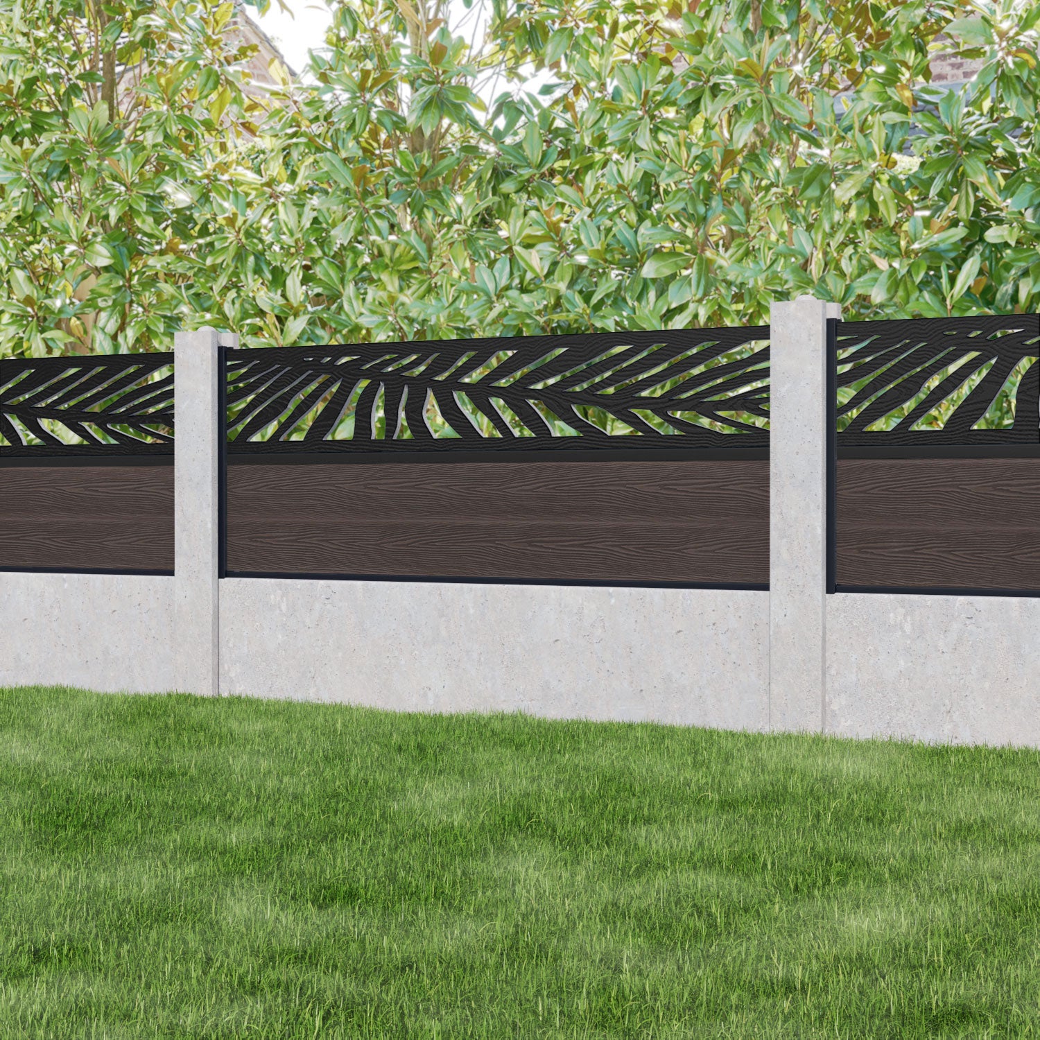 Classic Palm Fence Panel - Mid Brown - for existing concrete posts