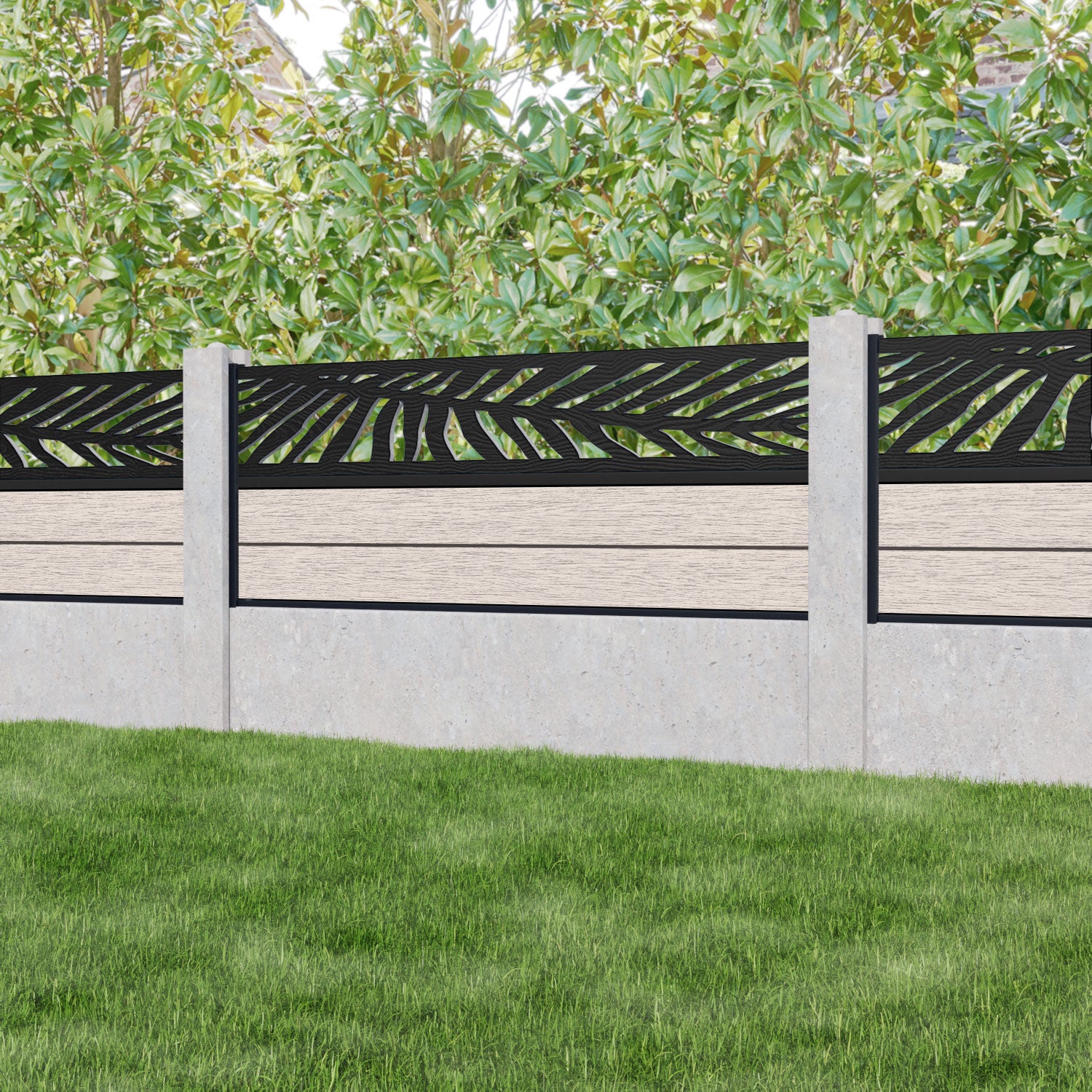Fusion Palm Fence Panel - Mid Stone - for existing concrete posts