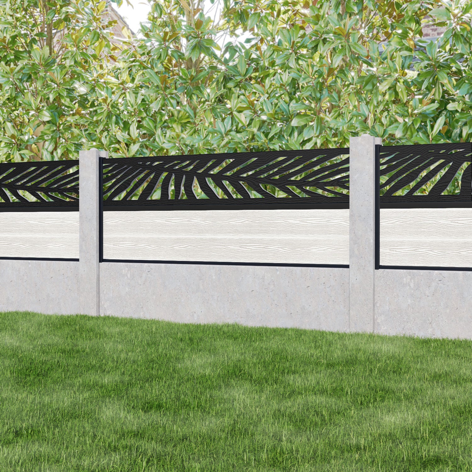 Classic Palm Fence Panel - Light Stone - for existing concrete posts