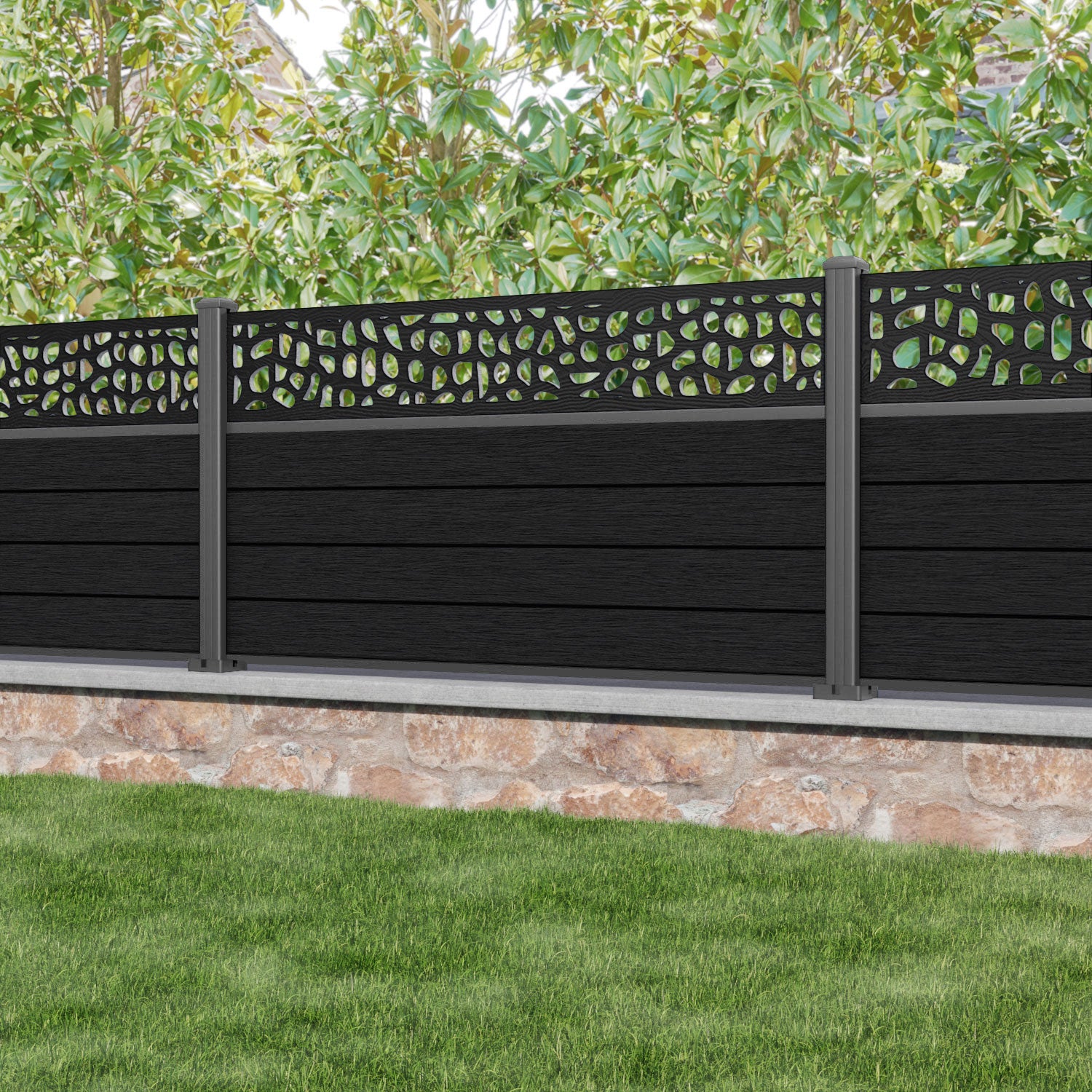 Fusion Pebble Fence Panel - Black - with our aluminium posts