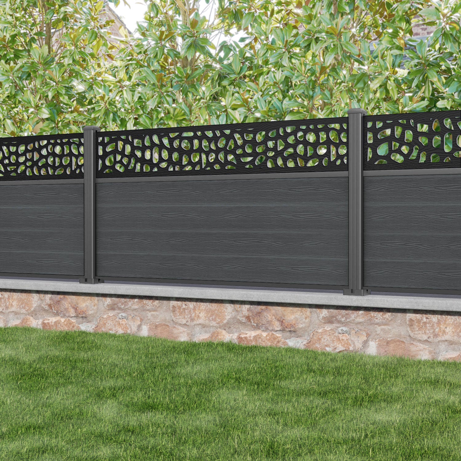Classic Pebble Fence Panel - Dark Grey - with our aluminium posts