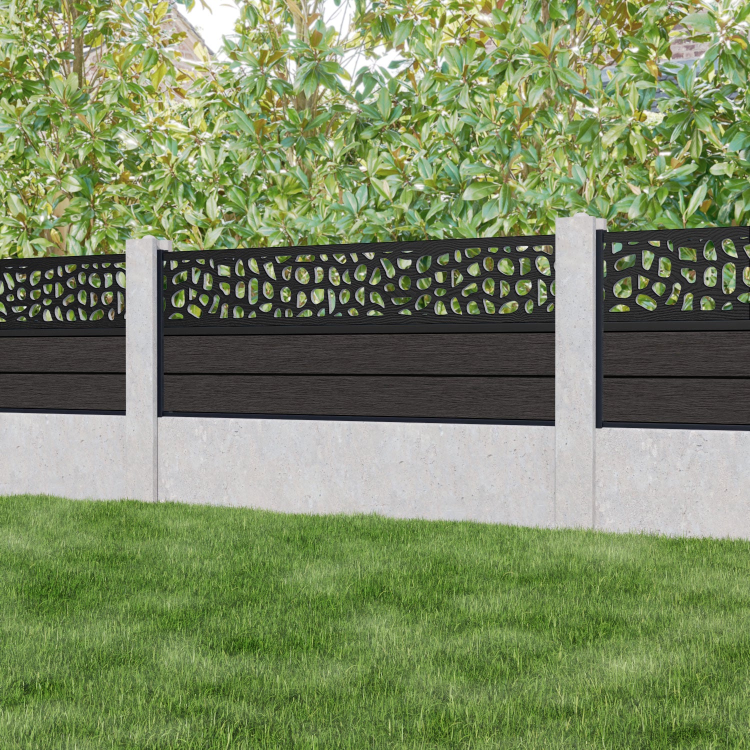 Fusion Pebble Fence Panel - Dark Oak - for existing concrete posts