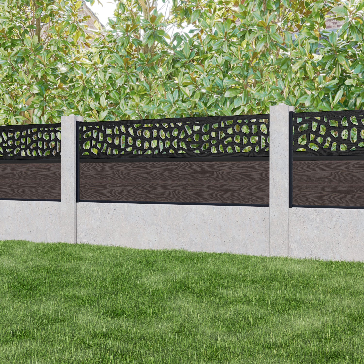 Classic Pebble Fence Panel - Mid Brown - for existing concrete posts