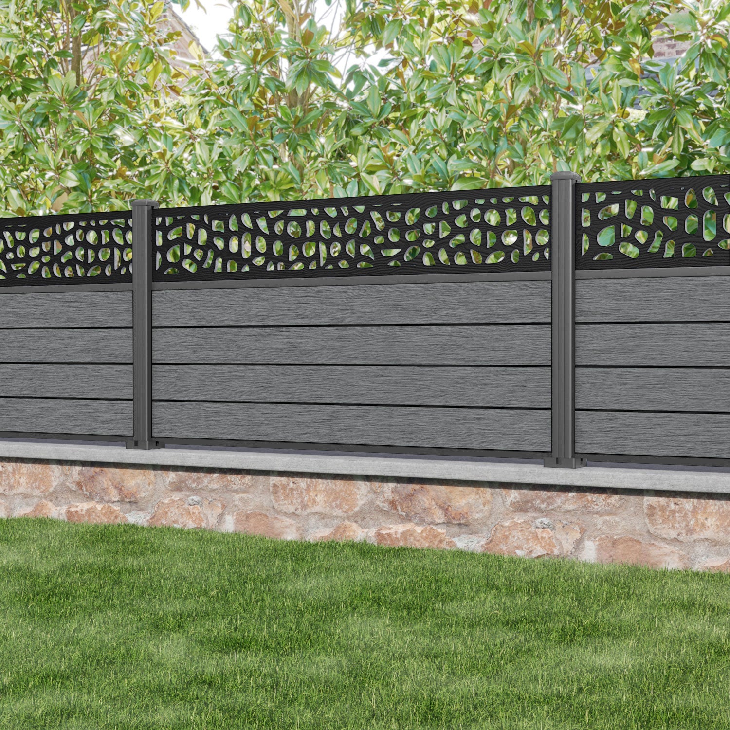 Fusion Pebble Fence Panel - Mid Grey - with our aluminium posts