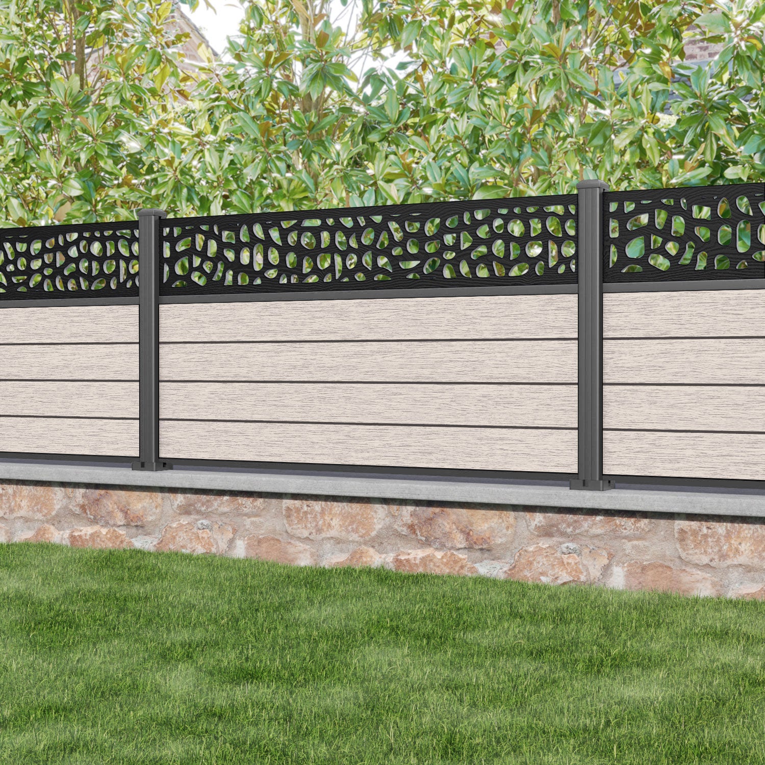 Fusion Pebble Fence Panel - Mid Stone - with our aluminium posts