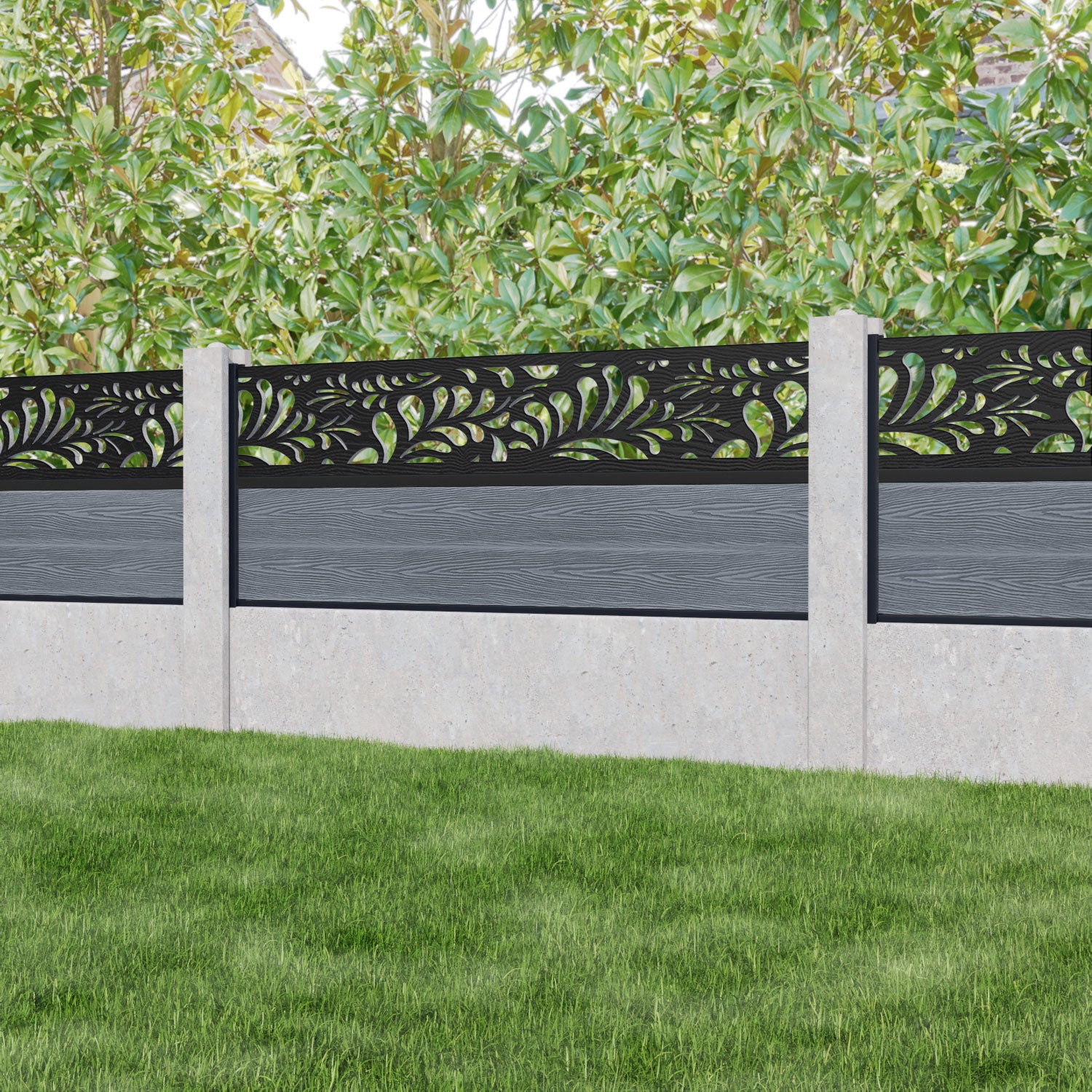 Classic Petal Fence Panel - Anthracite - for existing concrete posts