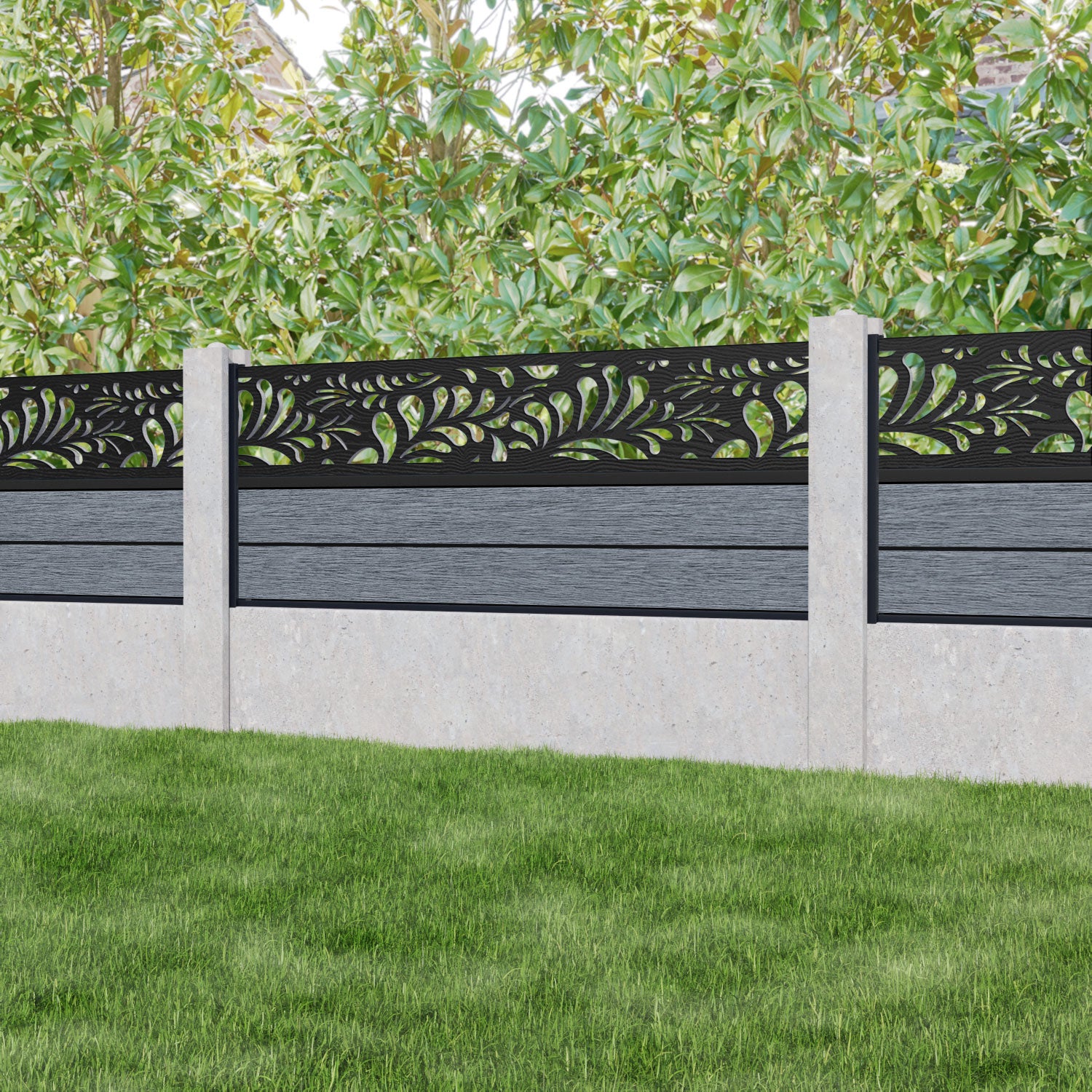 Fusion Petal Fence Panel - Anthracite - for existing concrete posts